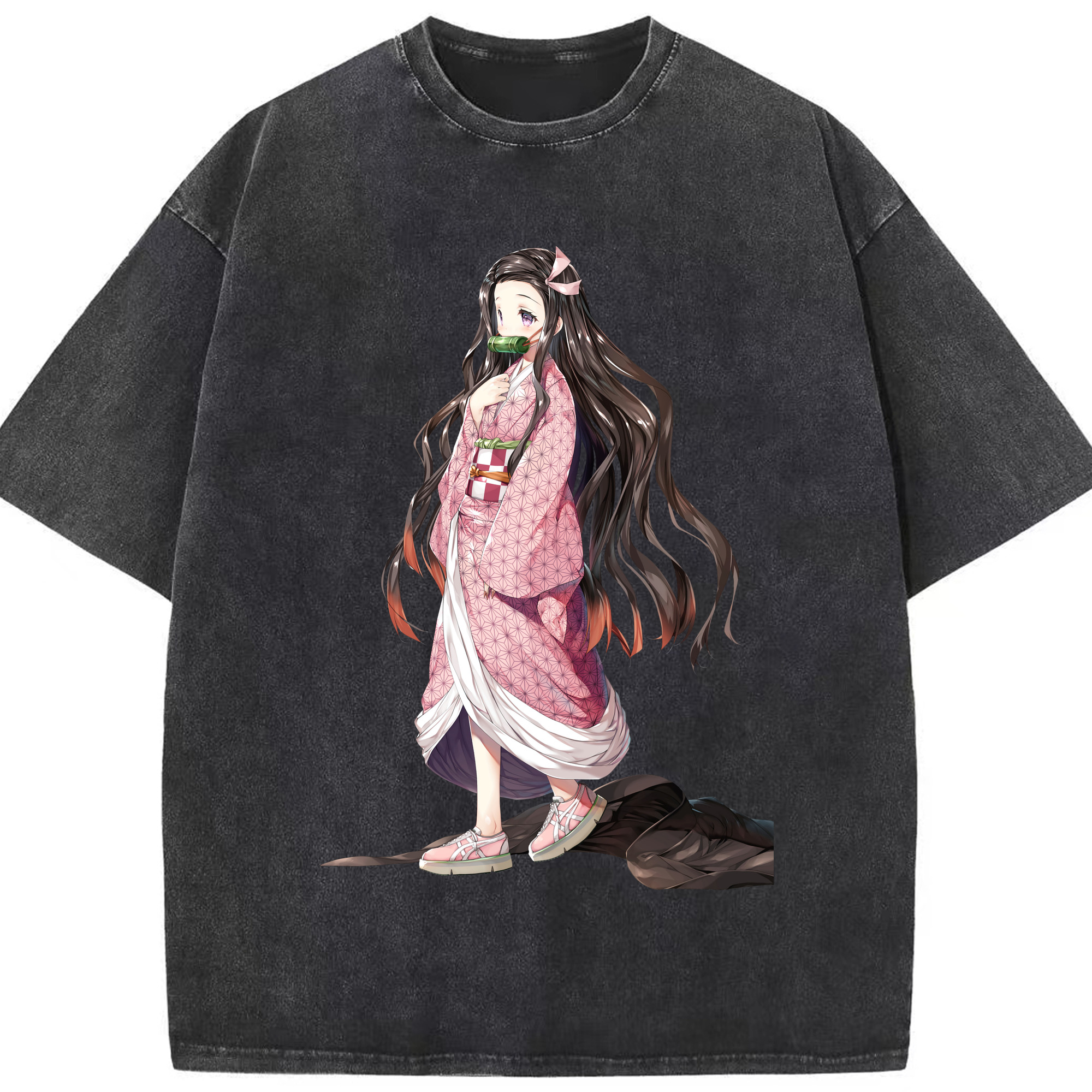 （画像用） 鬼滅の刃（きめつのやいば）竈門 禰󠄀豆子／かまど ねずこ Kamado Nezuko 綿100% ヴィンテージ風 半袖Tシャツ（フロントプリント）