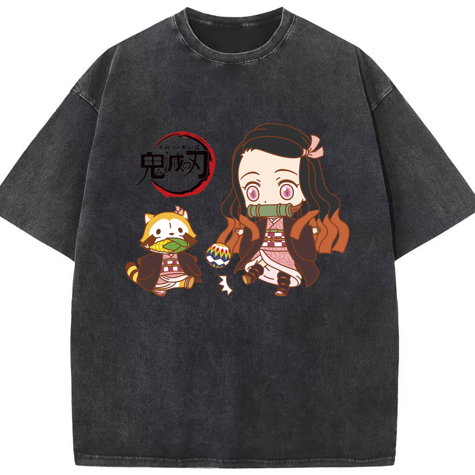 （画像用） 鬼滅の刃（きめつのやいば）竈門 禰󠄀豆子／かまど ねずこ Kamado Nezuko 綿100% ヴィンテージ風 半袖Tシャツ（フロントプリント）