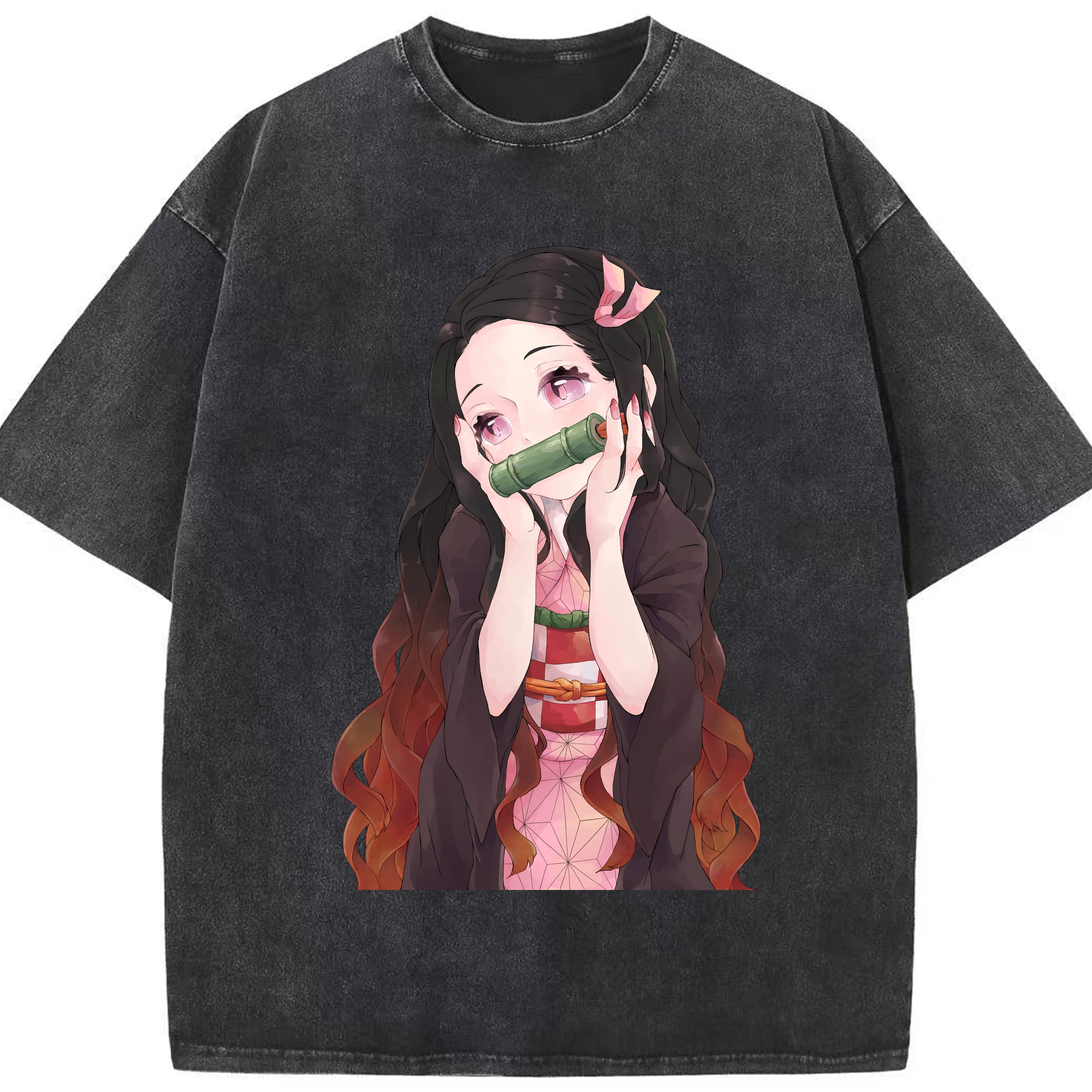 （画像用） 鬼滅の刃（きめつのやいば）竈門 禰󠄀豆子／かまど ねずこ Kamado Nezuko 綿100% ヴィンテージ風 半袖Tシャツ（フロントプリント）