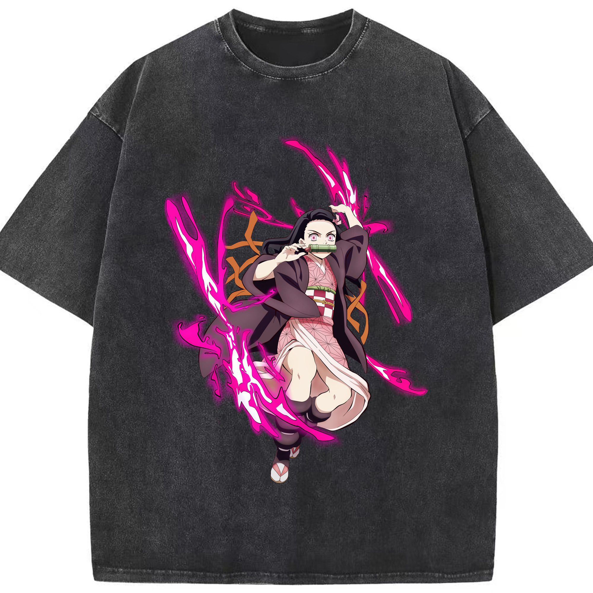 （画像用） 鬼滅の刃（きめつのやいば）竈門 禰󠄀豆子／かまど ねずこ Kamado Nezuko 綿100% ヴィンテージ風 半袖Tシャツ（フロントプリント）