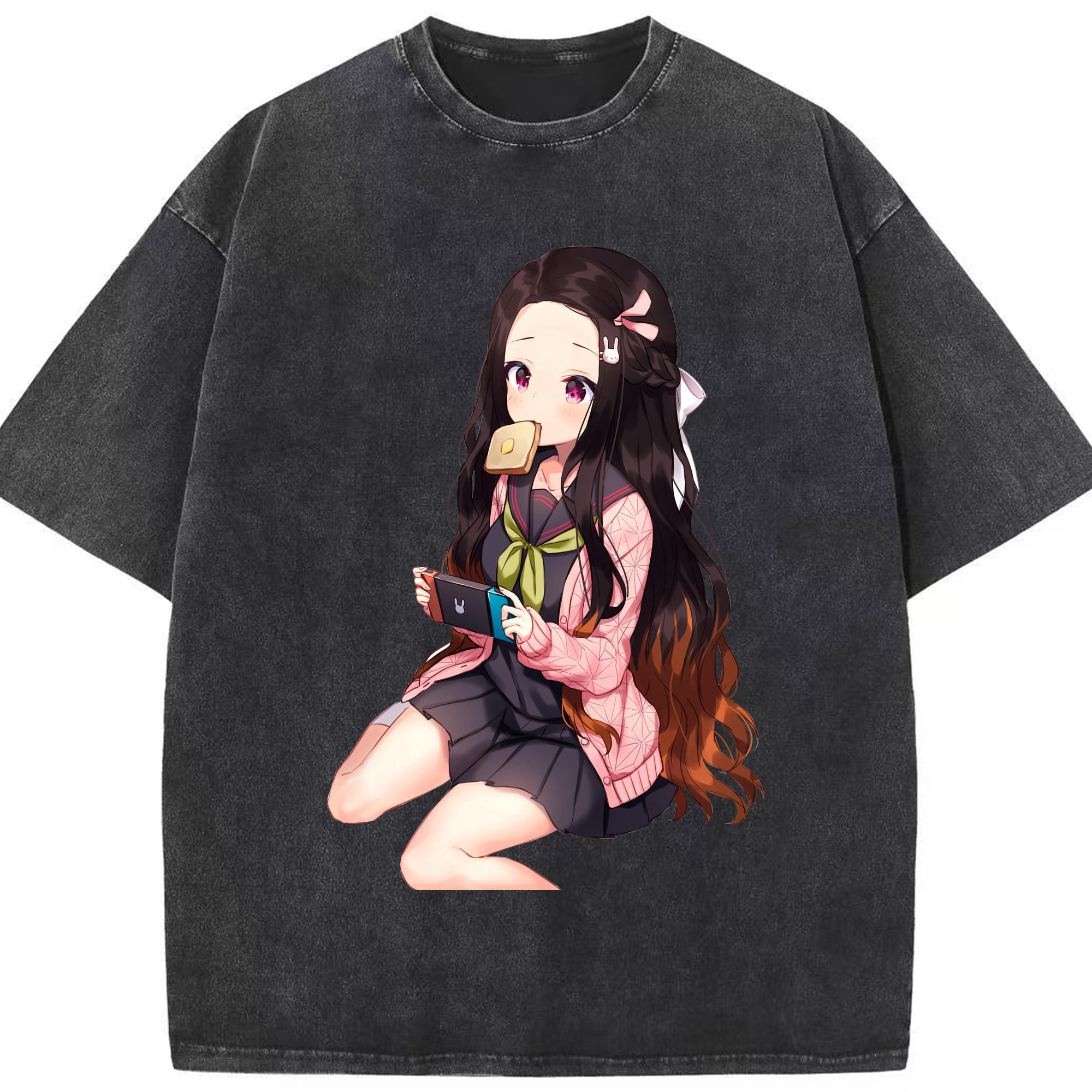 （画像用） 鬼滅の刃（きめつのやいば）竈門 禰󠄀豆子／かまど ねずこ Kamado Nezuko 綿100% ヴィンテージ風 半袖Tシャツ（フロントプリント）