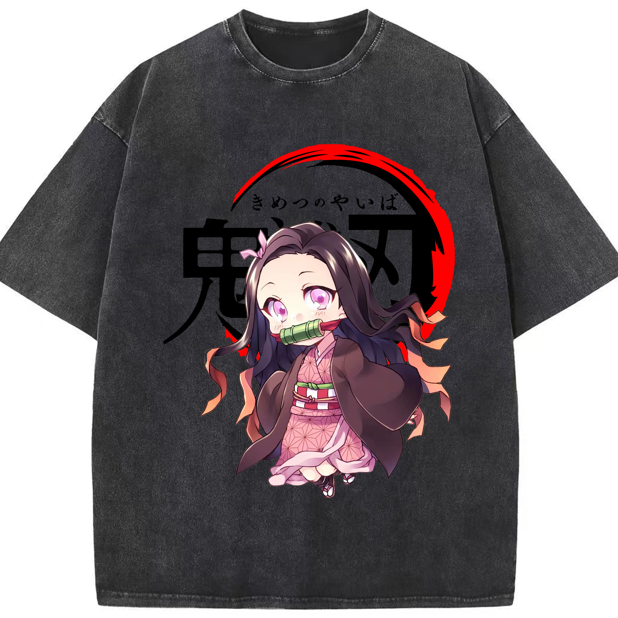 （画像用） 鬼滅の刃（きめつのやいば）竈門 禰󠄀豆子／かまど ねずこ Kamado Nezuko 綿100% ヴィンテージ風 半袖Tシャツ（フロントプリント）
