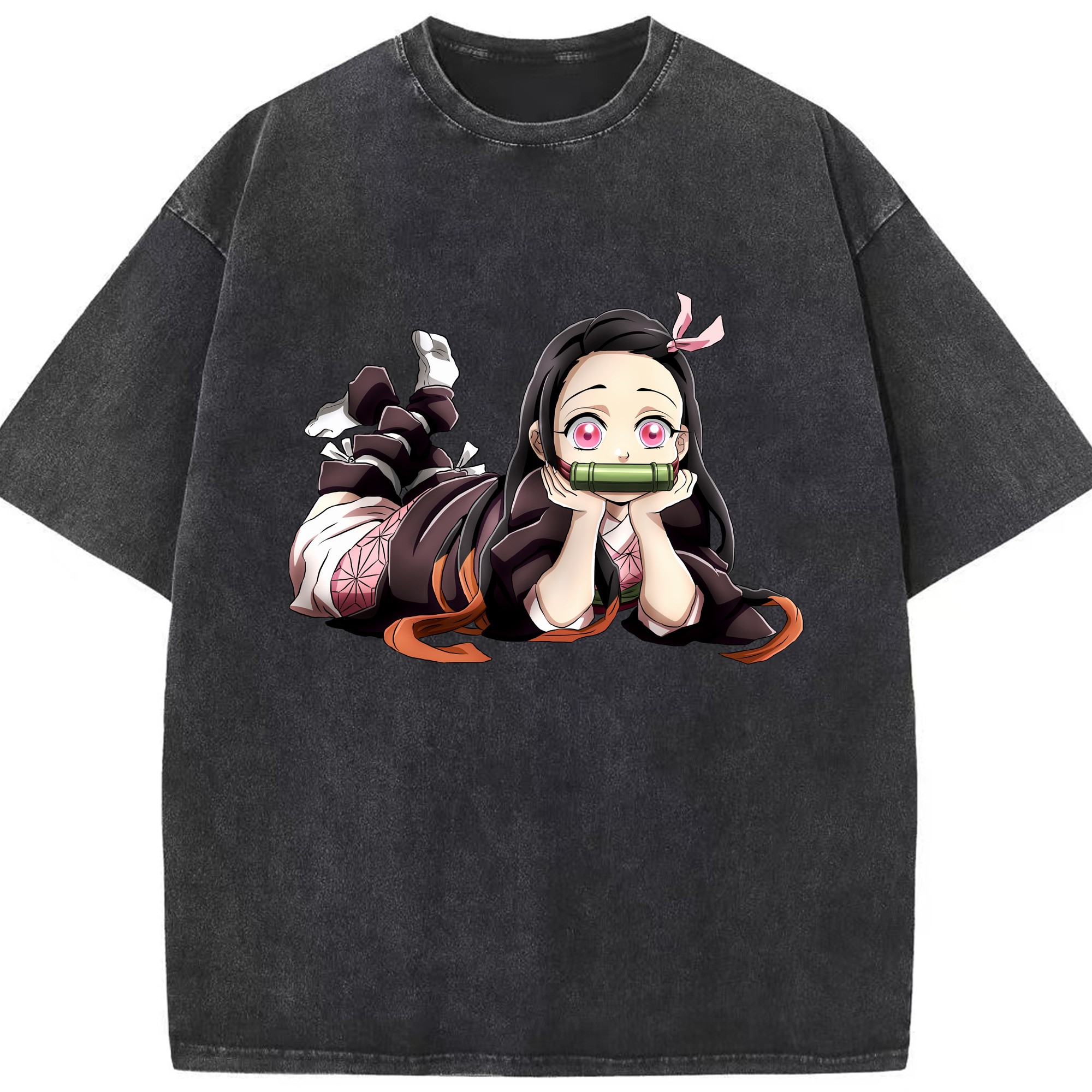 （画像用） 鬼滅の刃（きめつのやいば）竈門 禰󠄀豆子／かまど ねずこ Kamado Nezuko 綿100% ヴィンテージ風 半袖Tシャツ（フロントプリント）