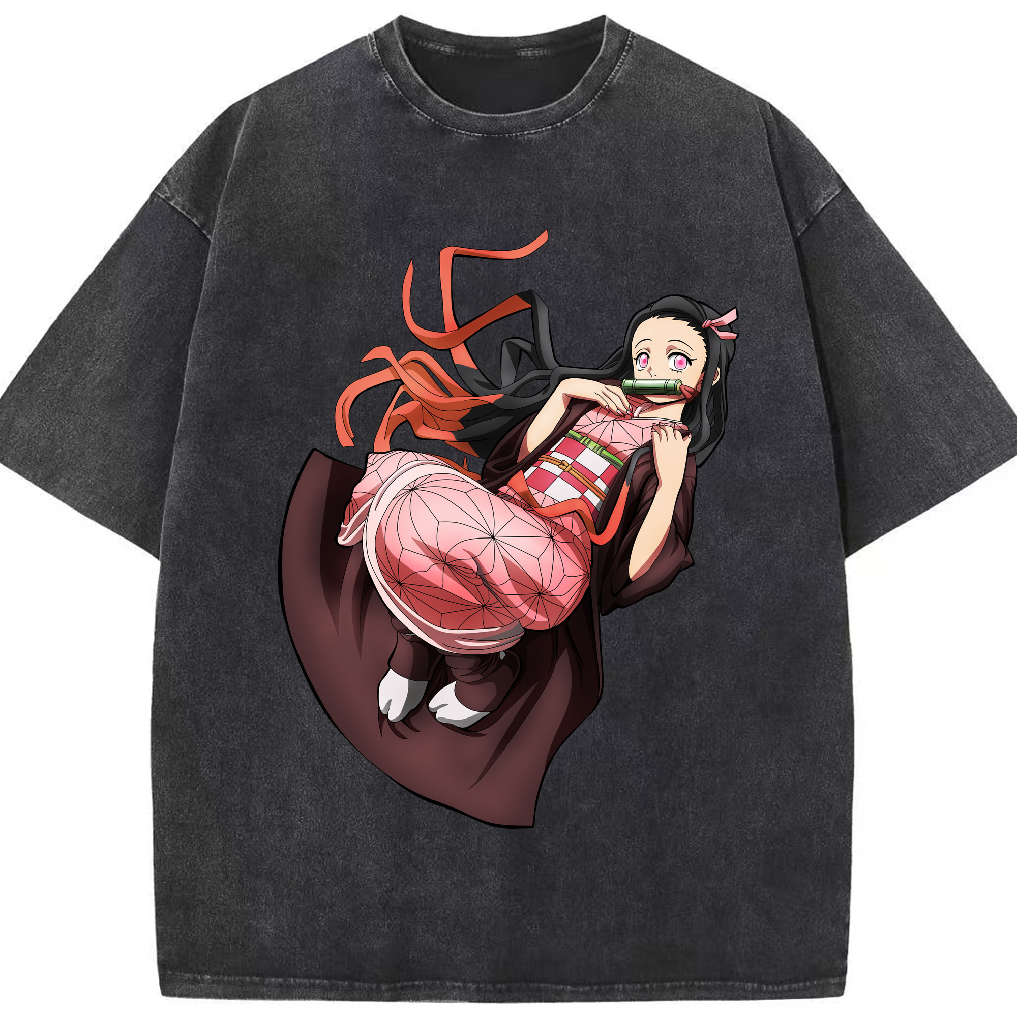 （画像用） 鬼滅の刃（きめつのやいば）竈門 禰󠄀豆子／かまど ねずこ Kamado Nezuko 綿100% ヴィンテージ風 半袖Tシャツ（フロントプリント）