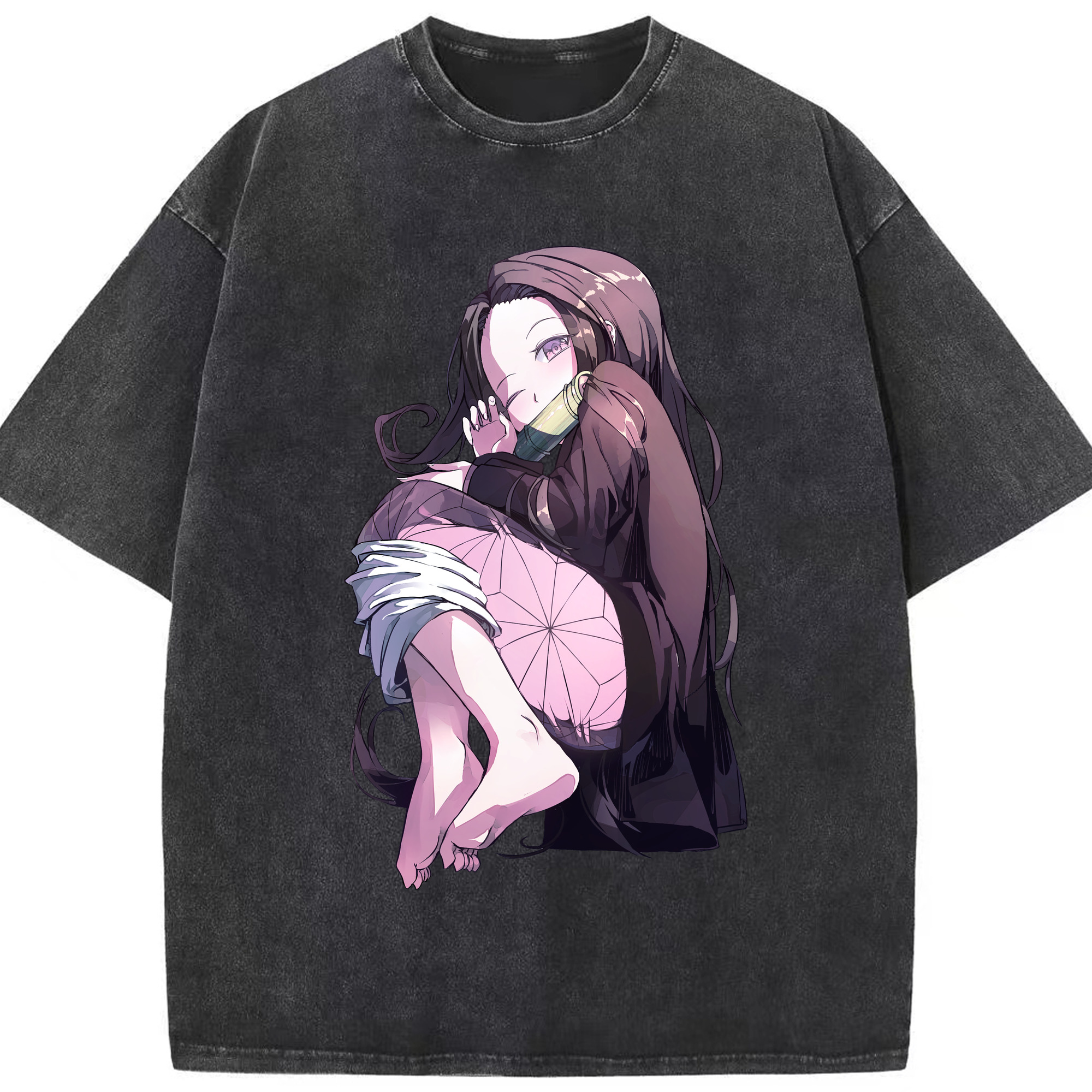 （画像用） 鬼滅の刃（きめつのやいば）竈門 禰󠄀豆子／かまど ねずこ Kamado Nezuko 綿100% ヴィンテージ風 半袖Tシャツ（フロントプリント）