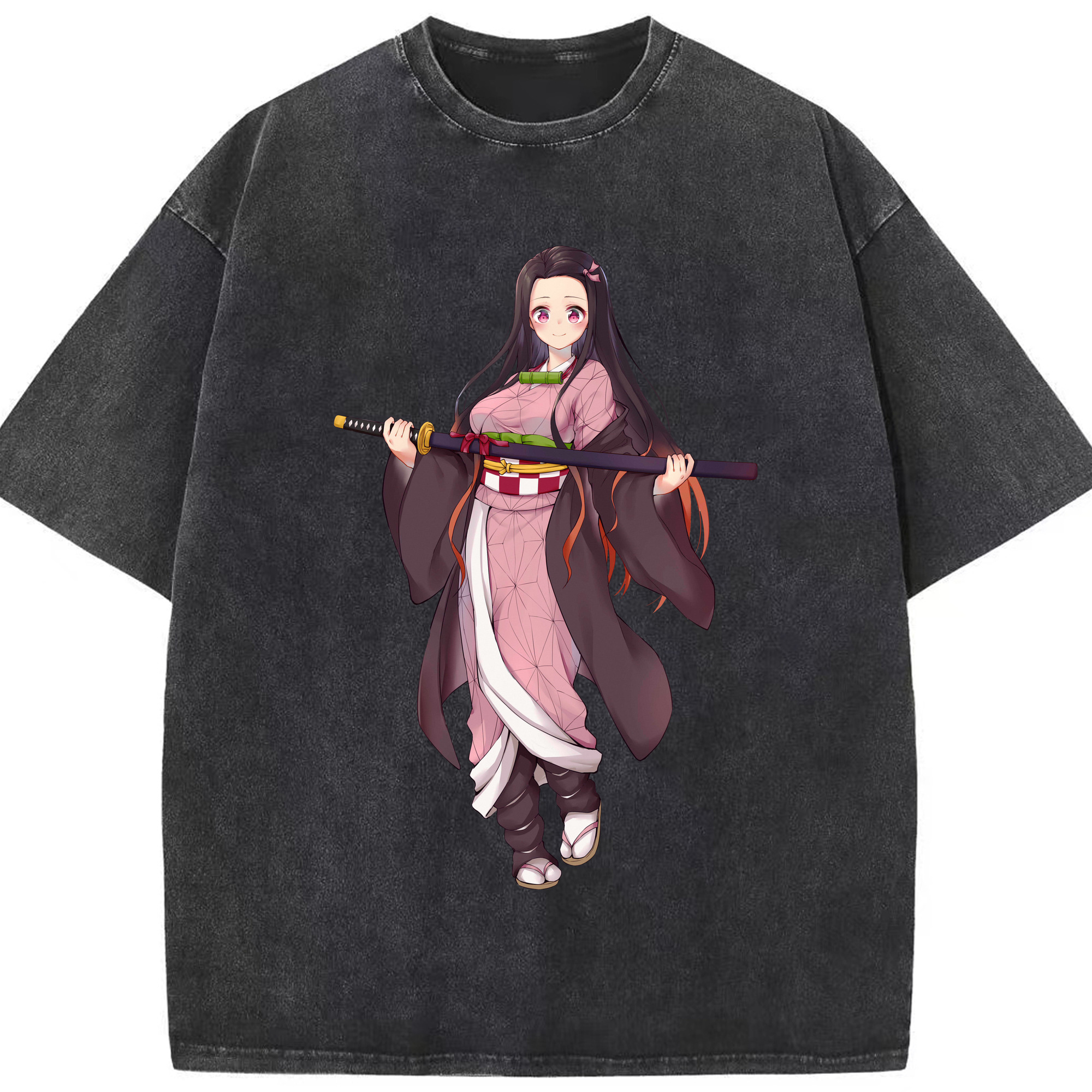 （画像用） 鬼滅の刃（きめつのやいば）竈門 禰󠄀豆子／かまど ねずこ Kamado Nezuko 綿100% ヴィンテージ風 半袖Tシャツ（フロントプリント）