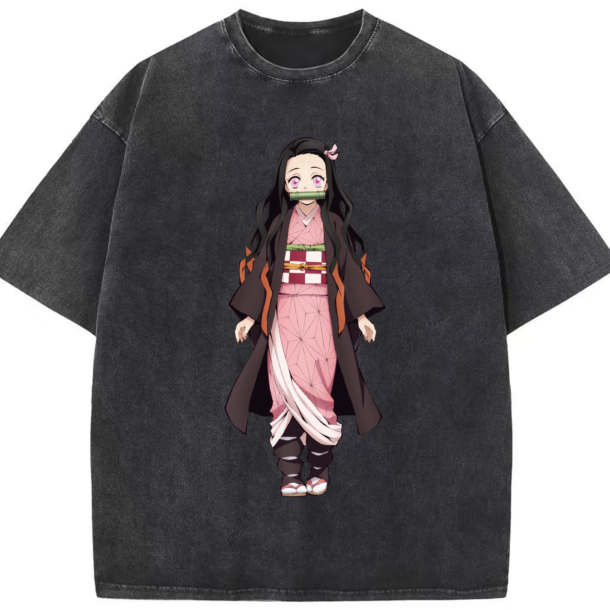 （画像用） 鬼滅の刃（きめつのやいば）竈門 禰󠄀豆子／かまど ねずこ Kamado Nezuko 綿100% ヴィンテージ風 半袖Tシャツ（フロントプリント）