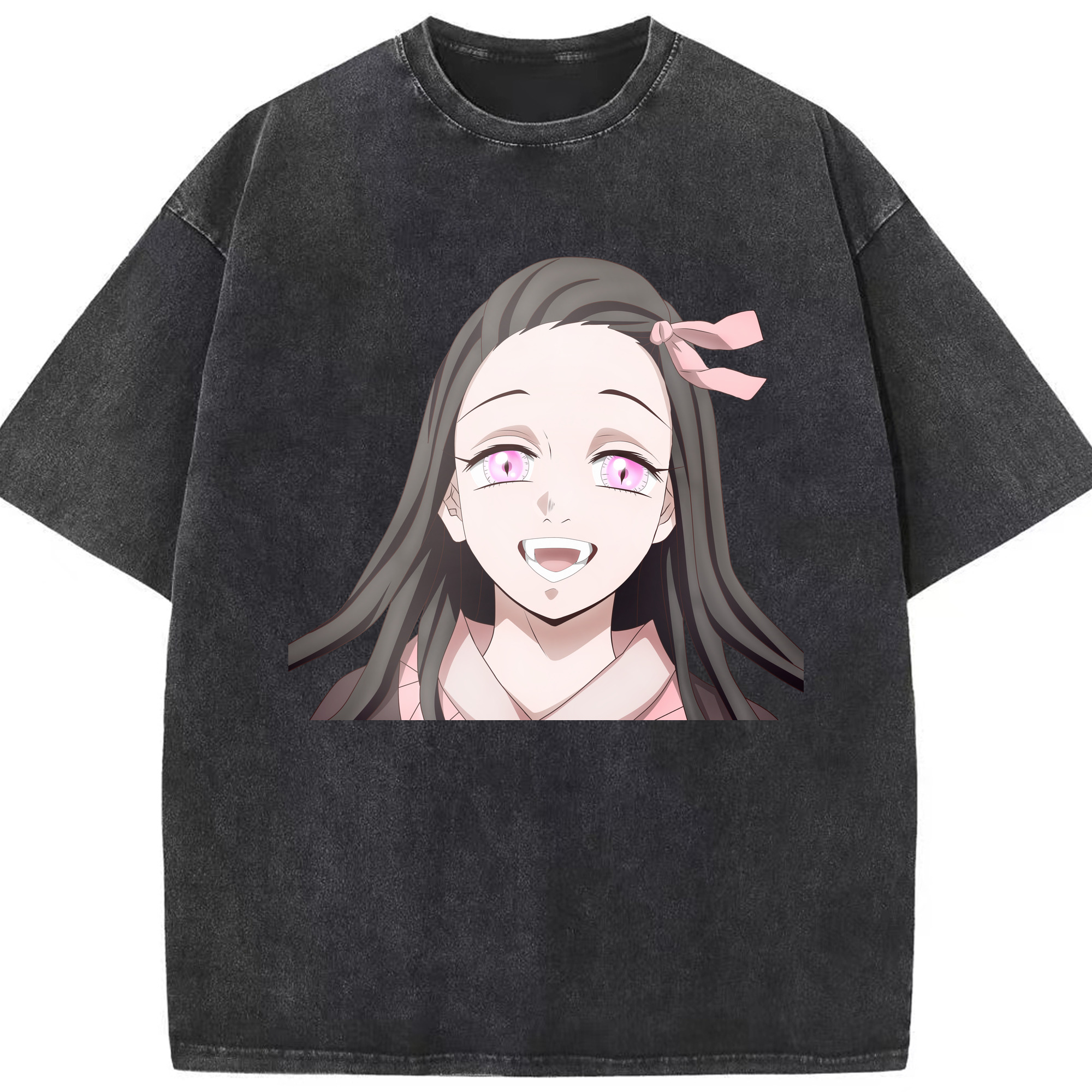 （画像用） 鬼滅の刃（きめつのやいば）竈門 禰󠄀豆子／かまど ねずこ Kamado Nezuko 綿100% ヴィンテージ風 半袖Tシャツ（フロントプリント）