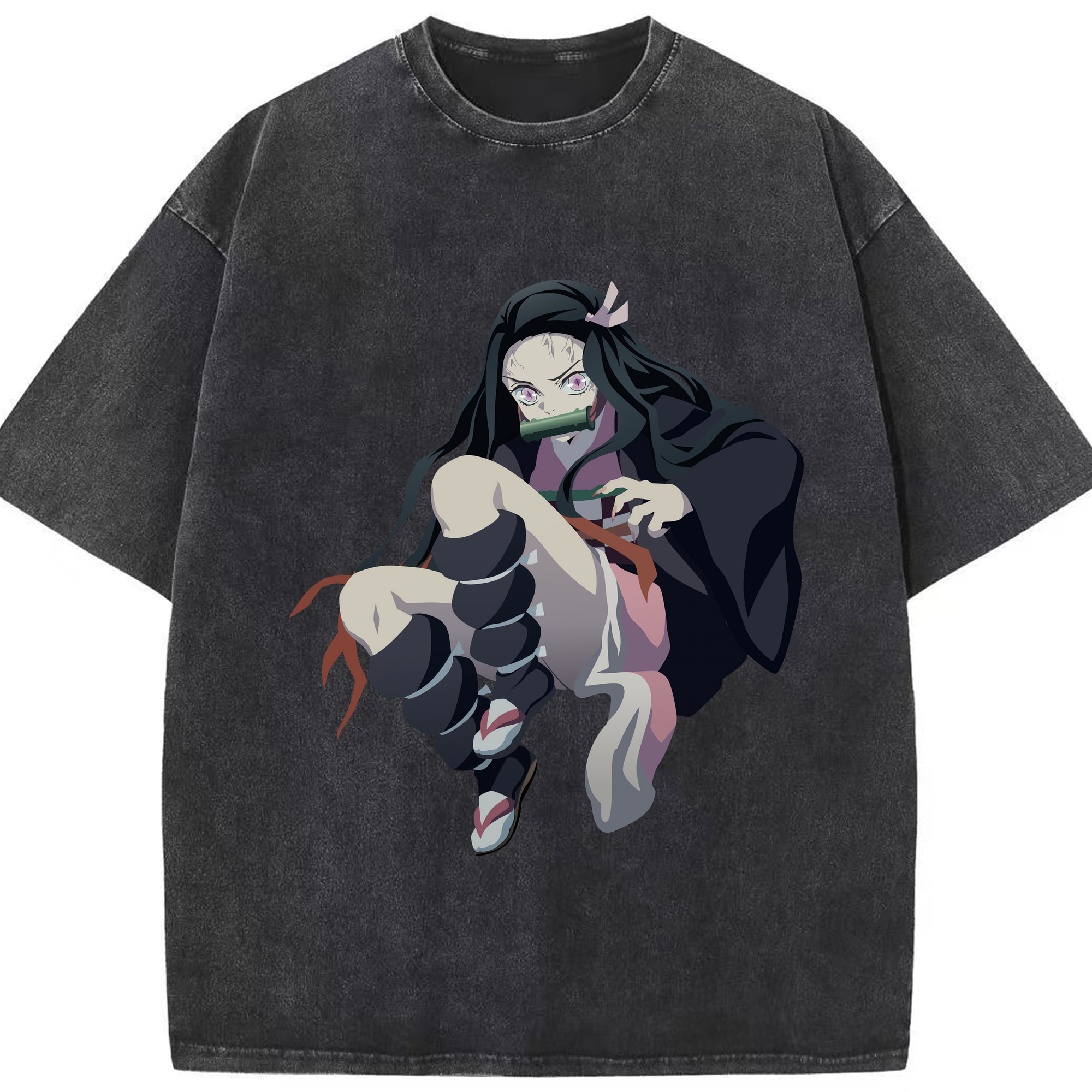 （画像用） 鬼滅の刃（きめつのやいば）竈門 禰󠄀豆子／かまど ねずこ Kamado Nezuko 綿100% ヴィンテージ風 半袖Tシャツ（フロントプリント）