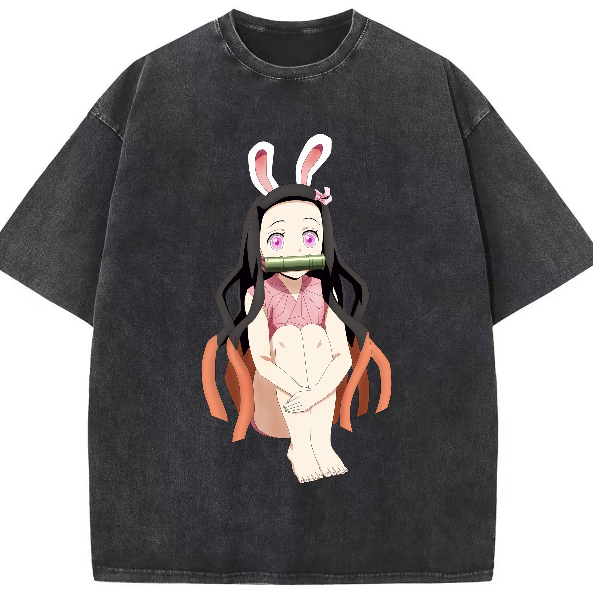 （画像用） 鬼滅の刃（きめつのやいば）竈門 禰󠄀豆子／かまど ねずこ Kamado Nezuko 綿100% ヴィンテージ風 半袖Tシャツ（フロントプリント）