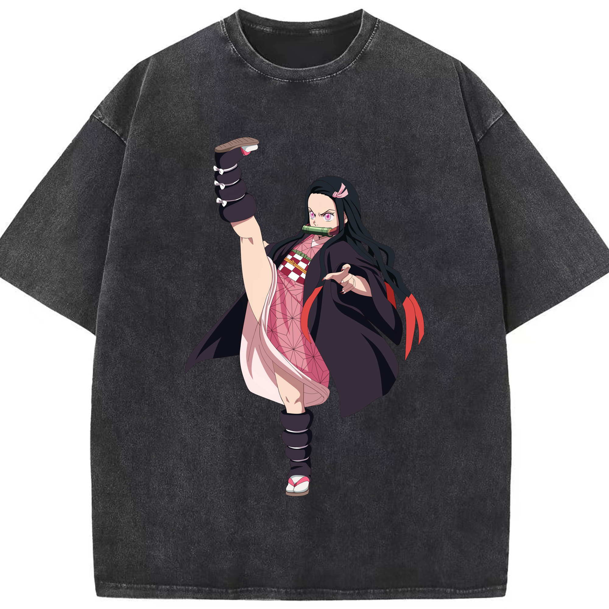 （画像用） 鬼滅の刃（きめつのやいば）竈門 禰󠄀豆子／かまど ねずこ Kamado Nezuko 綿100% ヴィンテージ風 半袖Tシャツ（フロントプリント）
