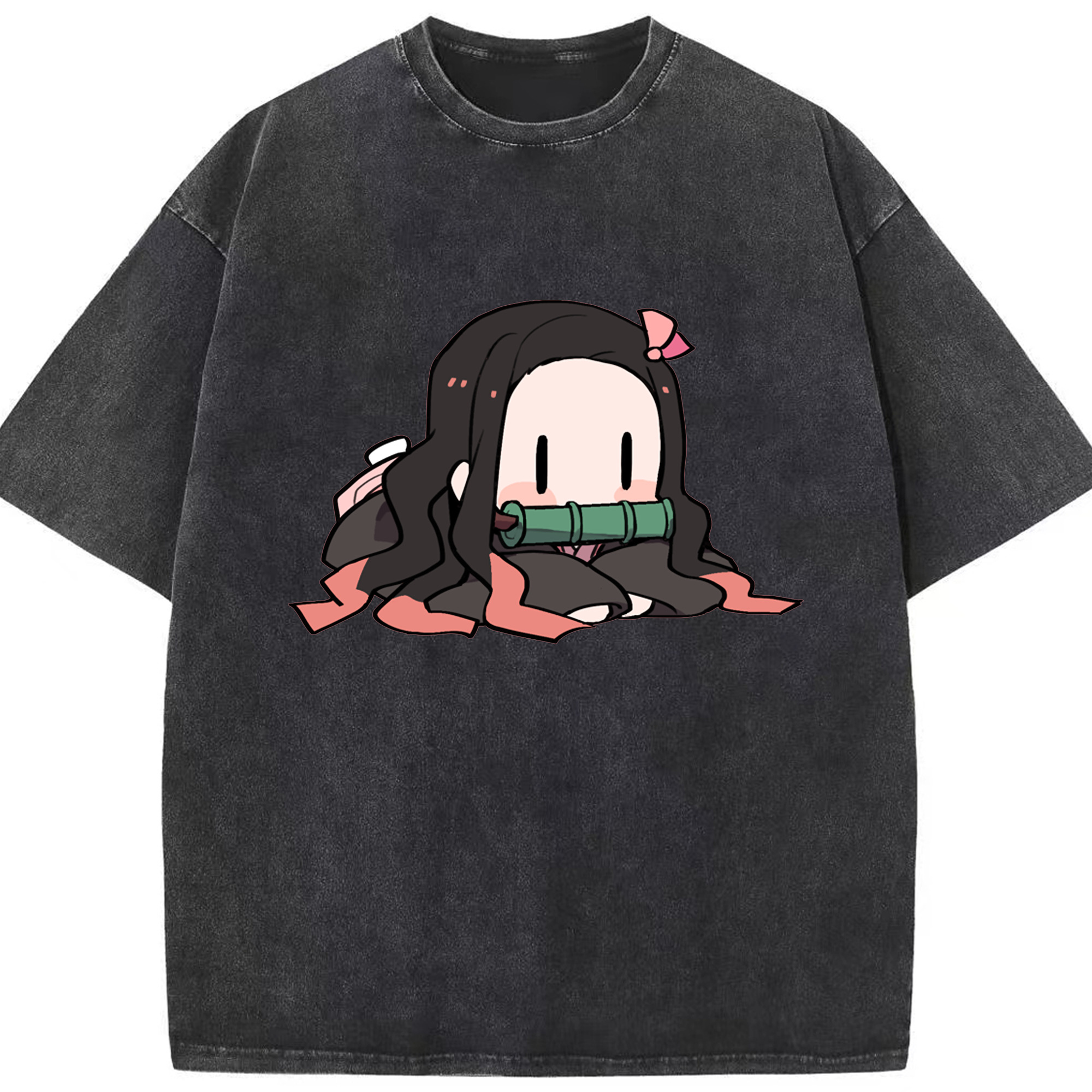 （画像用） 鬼滅の刃（きめつのやいば）竈門 禰󠄀豆子／かまど ねずこ Kamado Nezuko 綿100% ヴィンテージ風 半袖Tシャツ（フロントプリント）