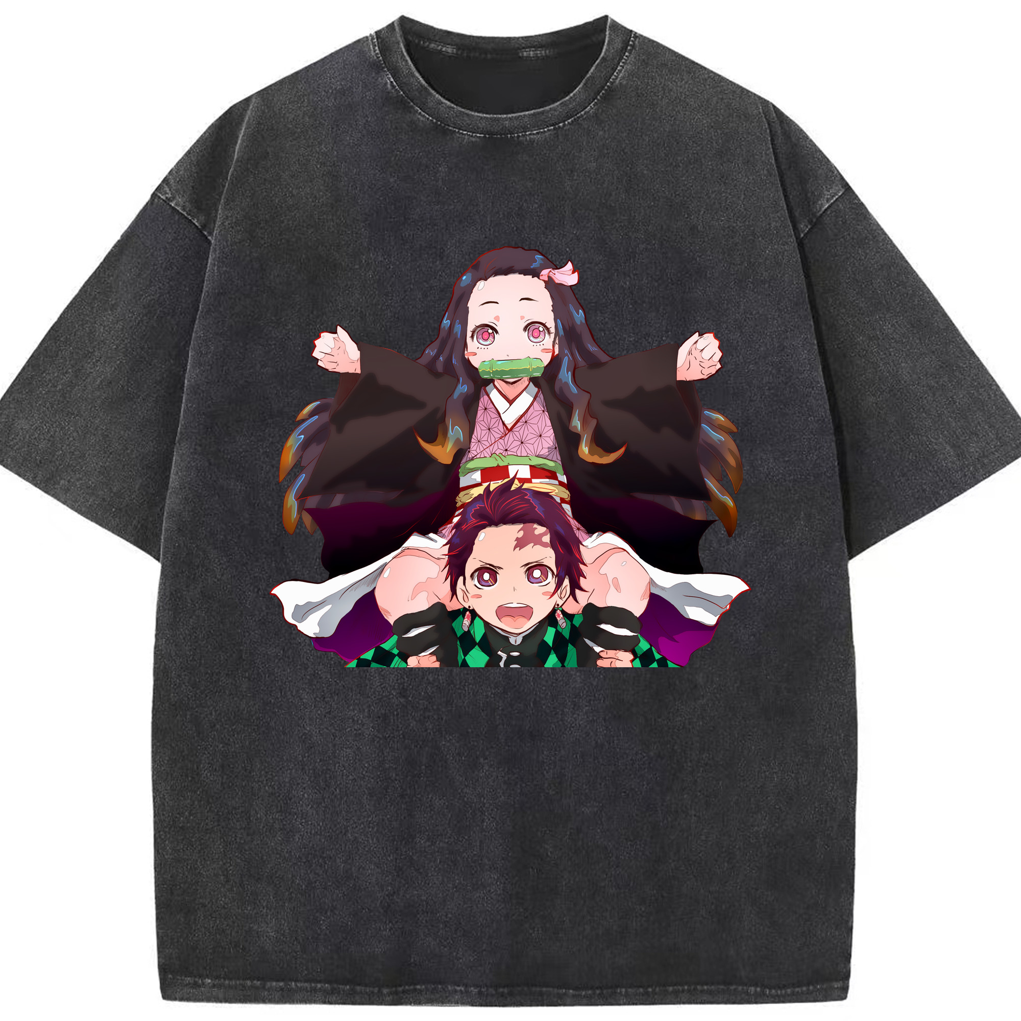 （画像用） 鬼滅の刃（きめつのやいば）竈門 禰󠄀豆子／かまど ねずこ Kamado Nezuko 綿100% ヴィンテージ風 半袖Tシャツ（フロントプリント）