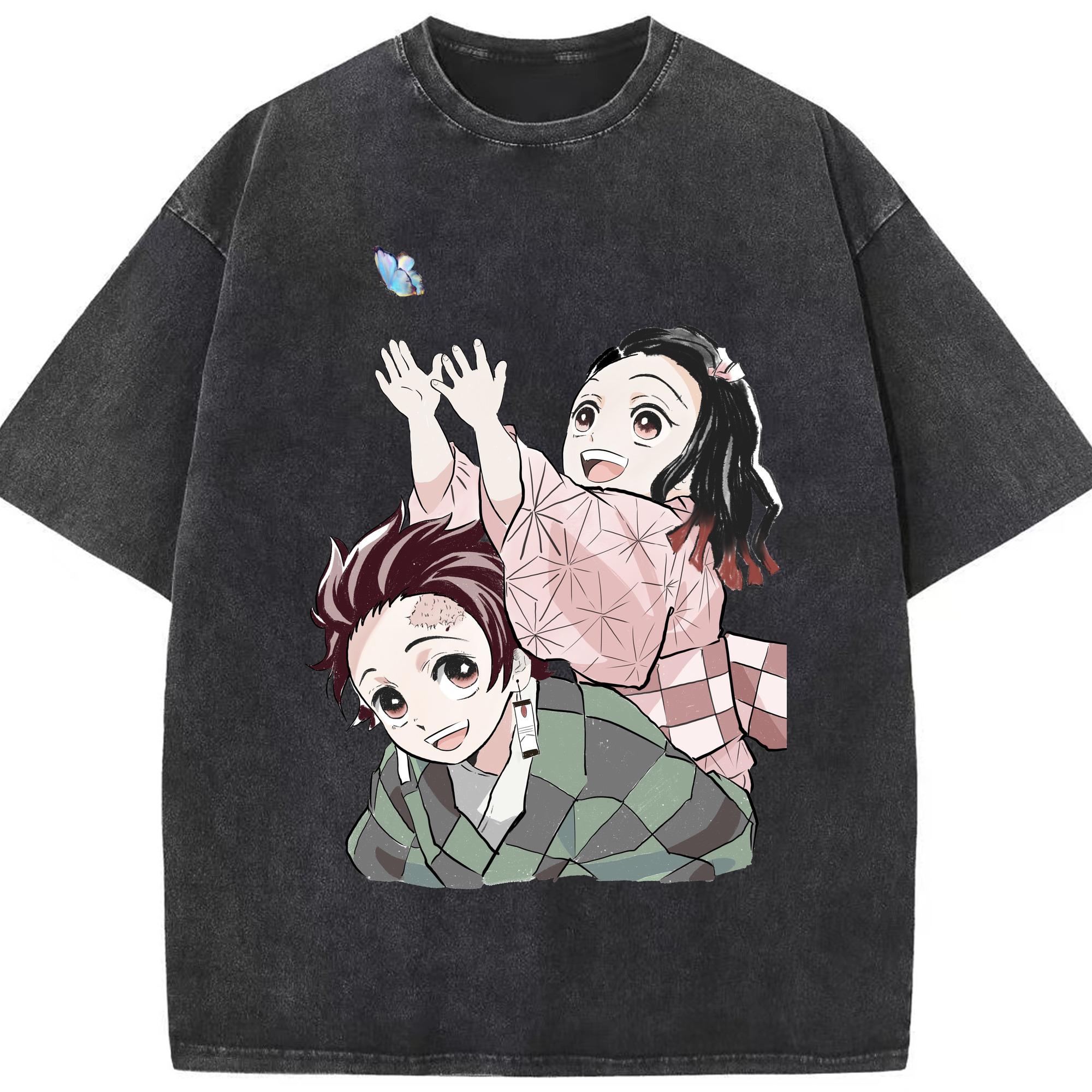 （画像用） 鬼滅の刃（きめつのやいば）竈門 禰󠄀豆子／かまど ねずこ Kamado Nezuko 綿100% ヴィンテージ風 半袖Tシャツ（フロントプリント）