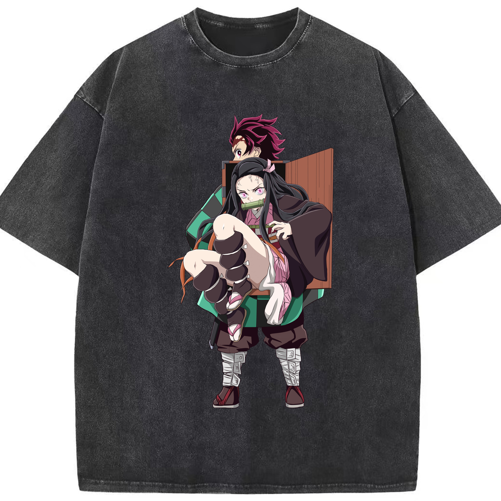 （画像用） 鬼滅の刃（きめつのやいば）竈門 禰󠄀豆子／かまど ねずこ Kamado Nezuko 綿100% ヴィンテージ風 半袖Tシャツ（フロントプリント）