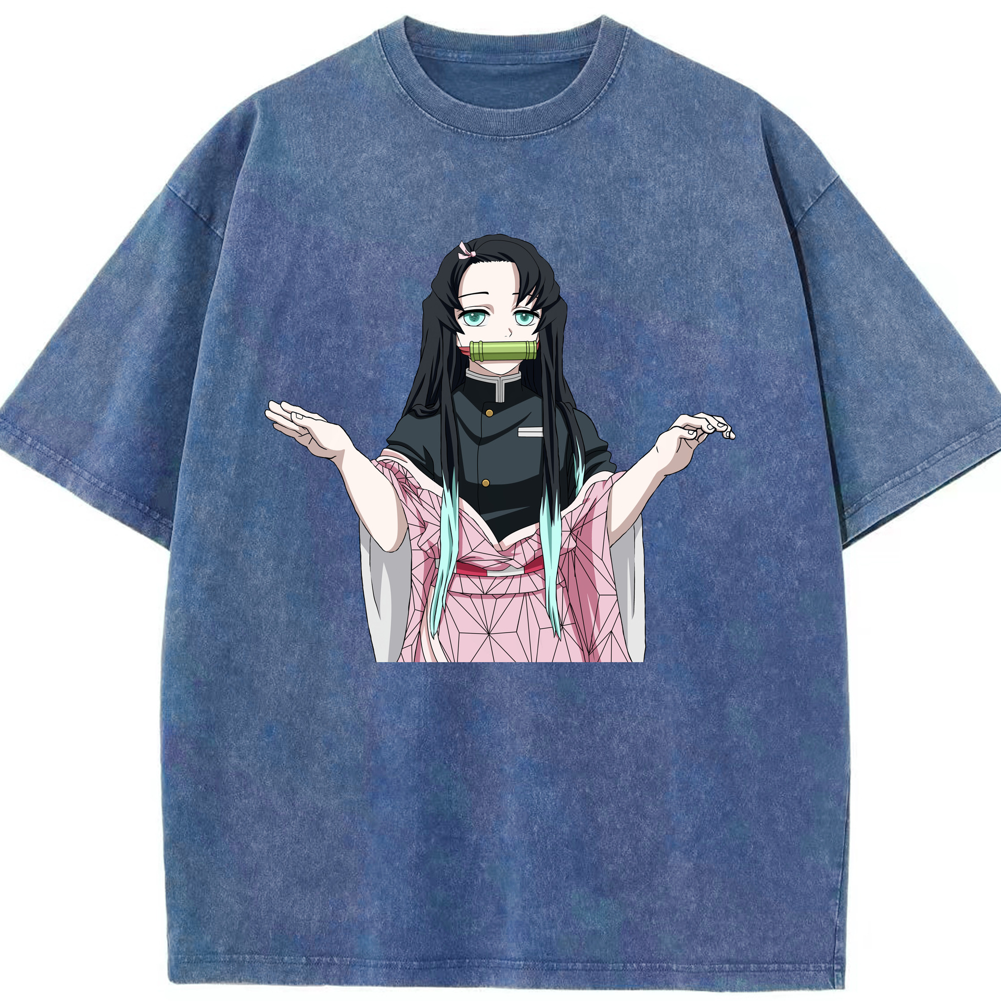 （画像用） 鬼滅の刃（きめつのやいば）竈門 禰󠄀豆子／かまど ねずこ Kamado Nezuko 綿100% ヴィンテージ風 半袖Tシャツ（フロントプリント）