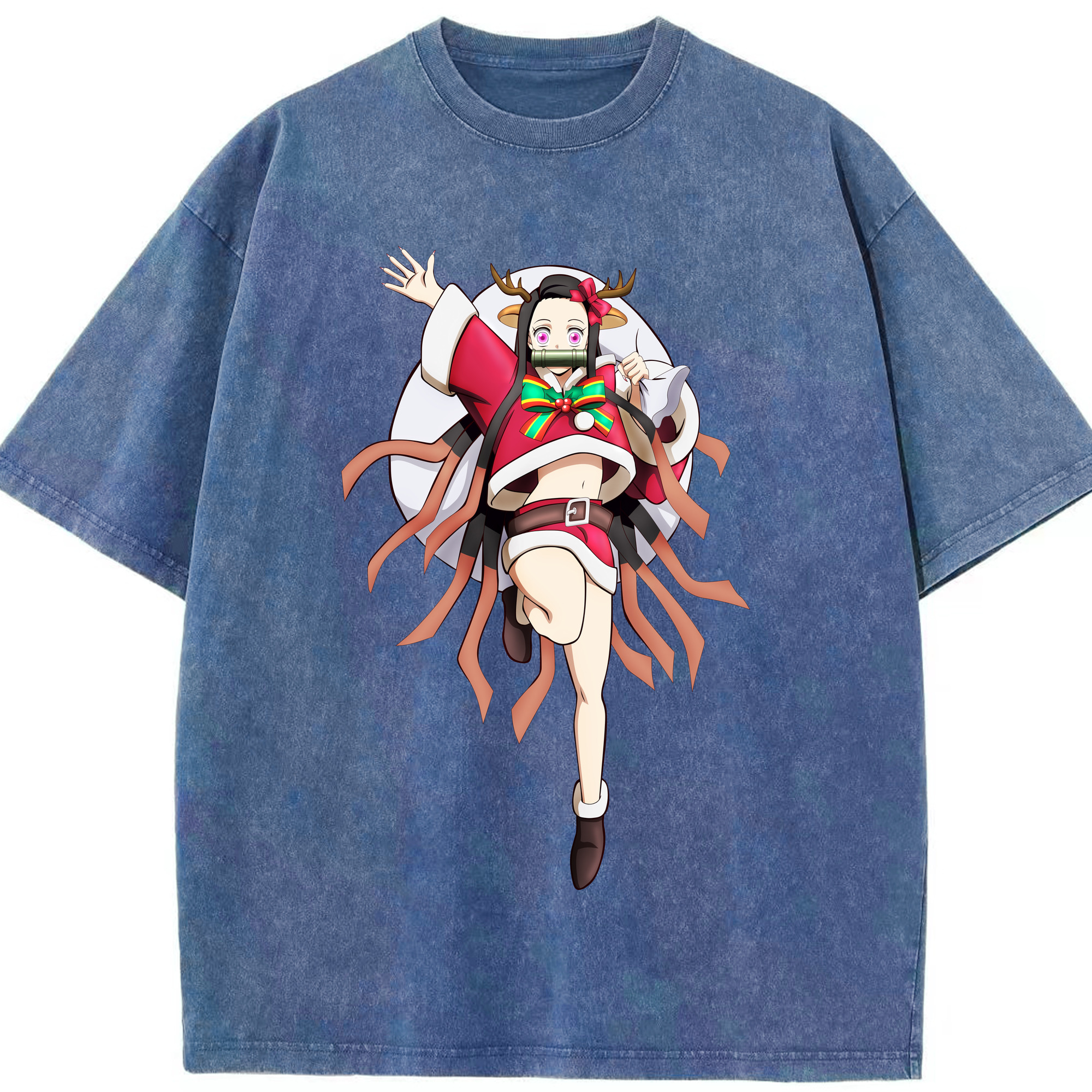 （画像用） 鬼滅の刃（きめつのやいば）竈門 禰󠄀豆子／かまど ねずこ Kamado Nezuko 綿100% ヴィンテージ風 半袖Tシャツ（フロントプリント）