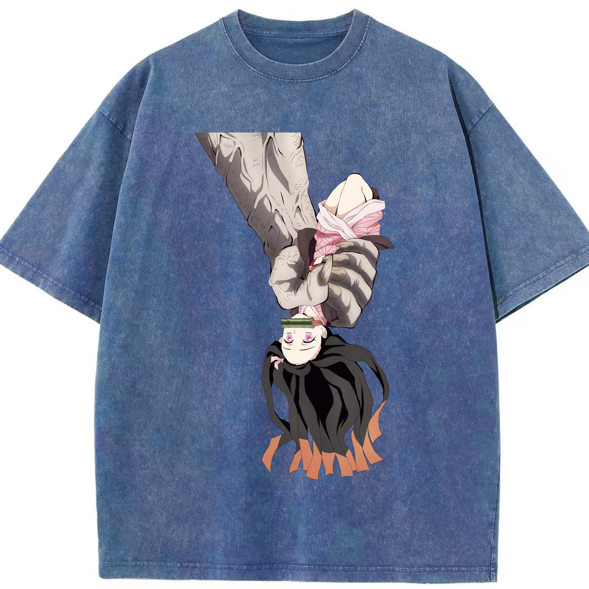 （画像用） 鬼滅の刃（きめつのやいば）竈門 禰󠄀豆子／かまど ねずこ Kamado Nezuko 綿100% ヴィンテージ風 半袖Tシャツ（フロントプリント）