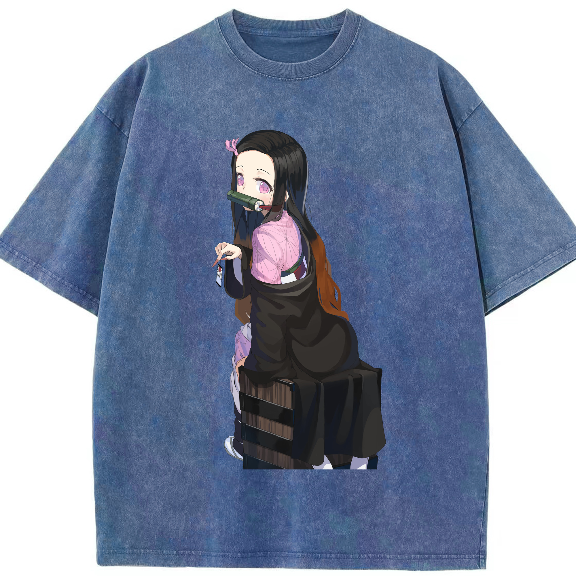 （画像用） 鬼滅の刃（きめつのやいば）竈門 禰󠄀豆子／かまど ねずこ Kamado Nezuko 綿100% ヴィンテージ風 半袖Tシャツ（フロントプリント）
