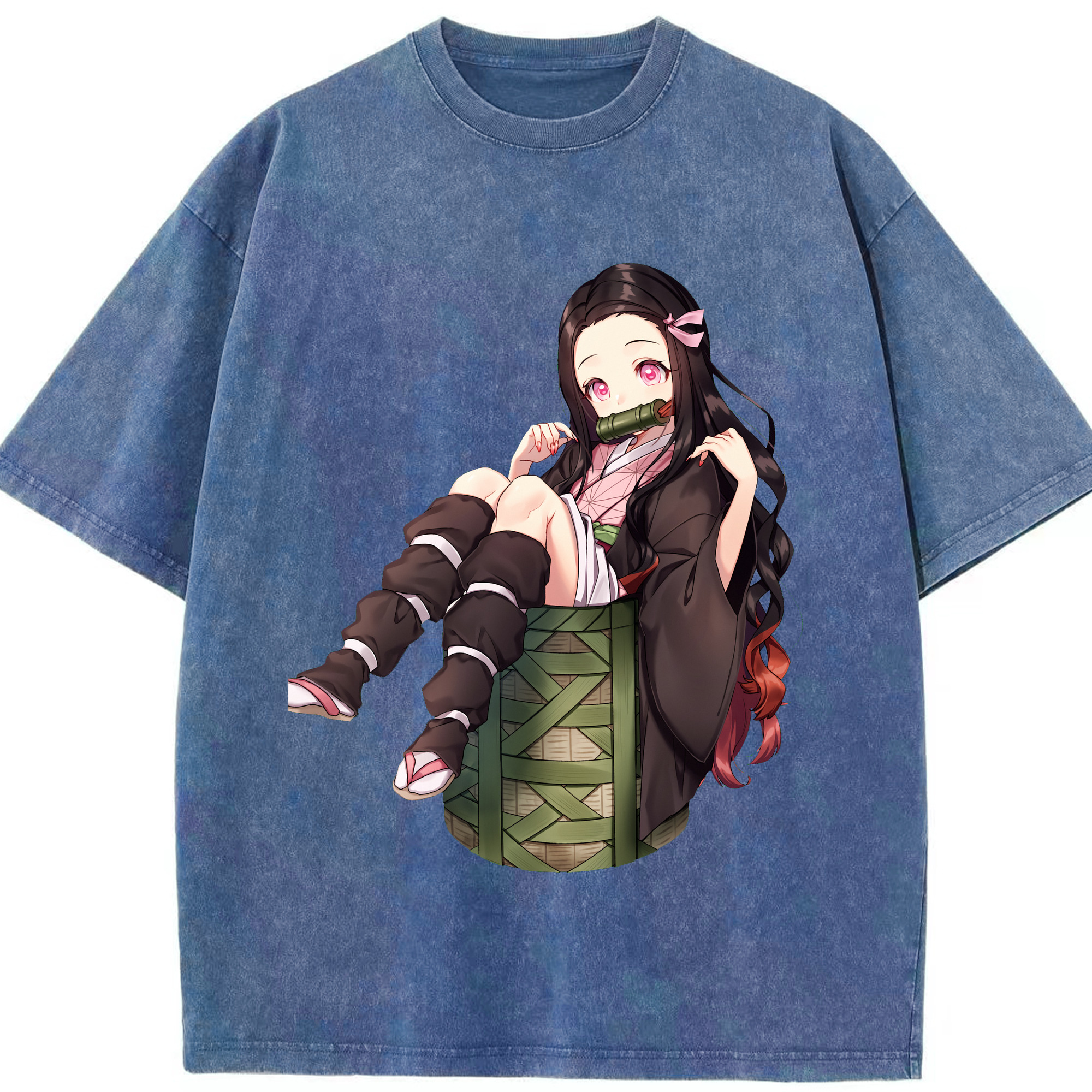 （画像用） 鬼滅の刃（きめつのやいば）竈門 禰󠄀豆子／かまど ねずこ Kamado Nezuko 綿100% ヴィンテージ風 半袖Tシャツ（フロントプリント）