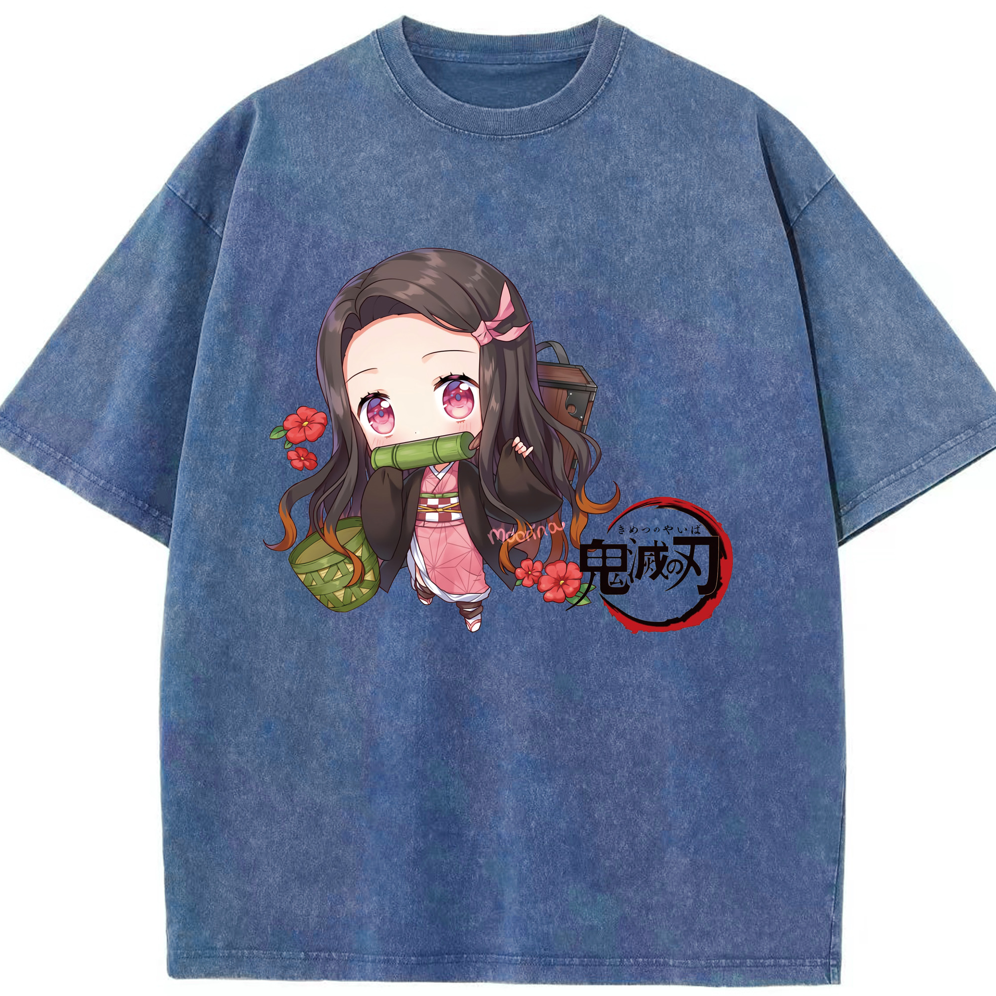 （画像用） 鬼滅の刃（きめつのやいば）竈門 禰󠄀豆子／かまど ねずこ Kamado Nezuko 綿100% ヴィンテージ風 半袖Tシャツ（フロントプリント）