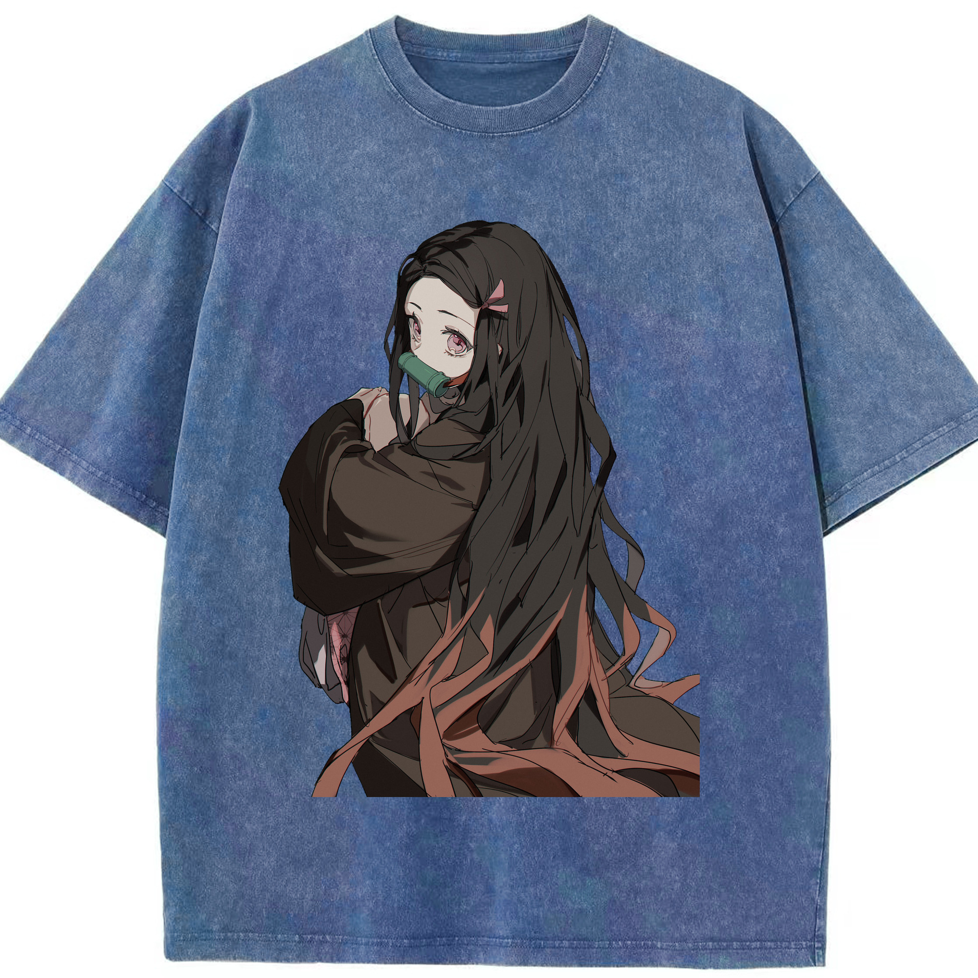 （画像用） 鬼滅の刃（きめつのやいば）竈門 禰󠄀豆子／かまど ねずこ Kamado Nezuko 綿100% ヴィンテージ風 半袖Tシャツ（フロントプリント）