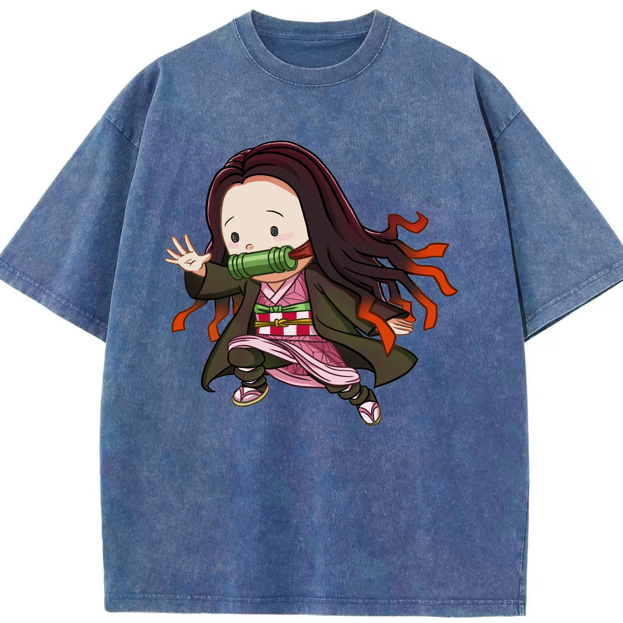 （画像用） 鬼滅の刃（きめつのやいば）竈門 禰󠄀豆子／かまど ねずこ Kamado Nezuko 綿100% ヴィンテージ風 半袖Tシャツ（フロントプリント）