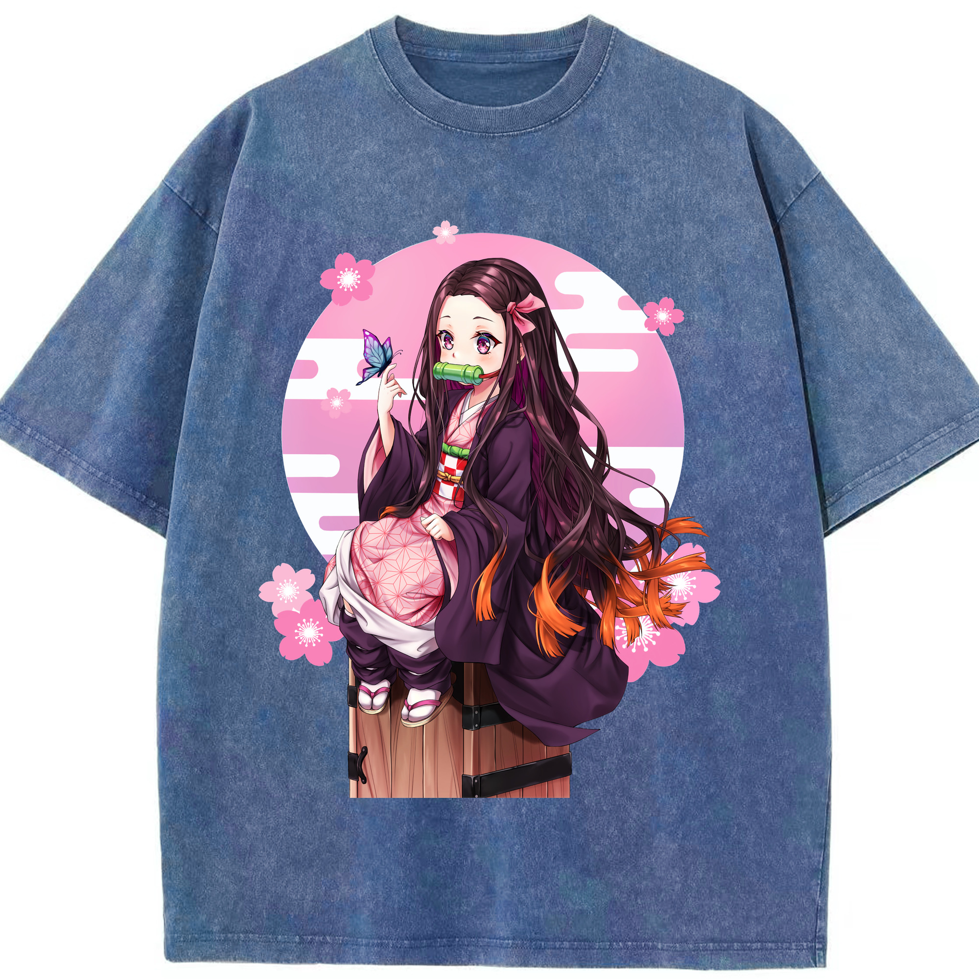 （画像用） 鬼滅の刃（きめつのやいば）竈門 禰󠄀豆子／かまど ねずこ Kamado Nezuko 綿100% ヴィンテージ風 半袖Tシャツ（フロントプリント）