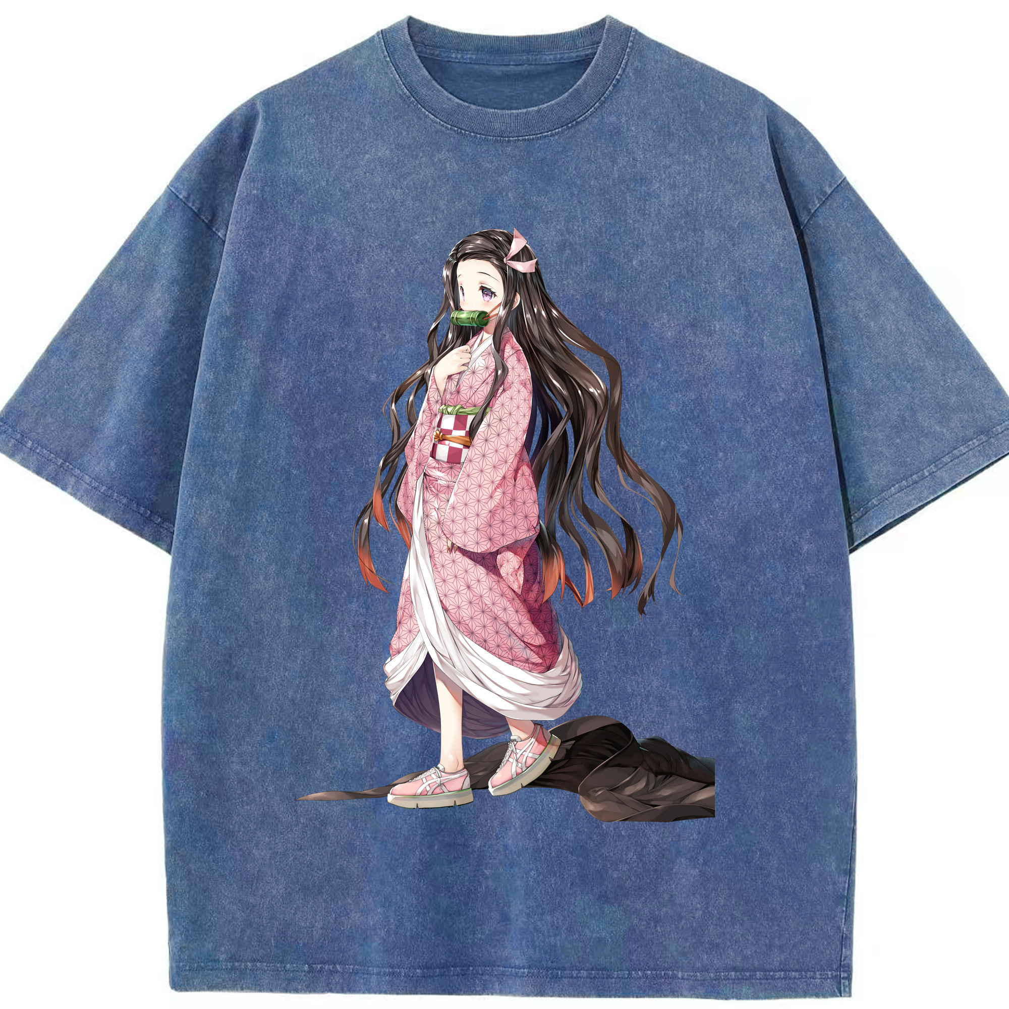 （画像用） 鬼滅の刃（きめつのやいば）竈門 禰󠄀豆子／かまど ねずこ Kamado Nezuko 綿100% ヴィンテージ風 半袖Tシャツ（フロントプリント）