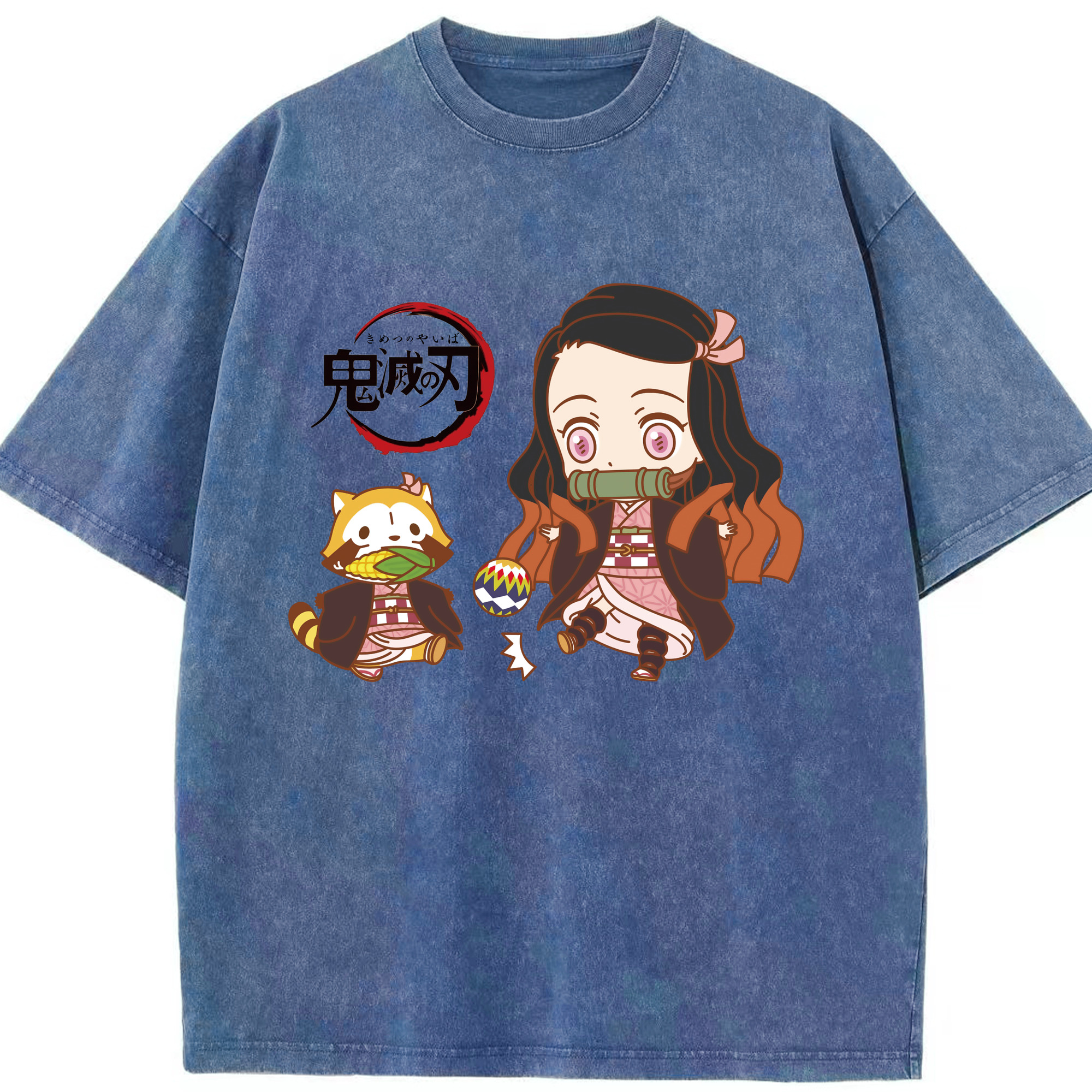 （画像用） 鬼滅の刃（きめつのやいば）竈門 禰󠄀豆子／かまど ねずこ Kamado Nezuko 綿100% ヴィンテージ風 半袖Tシャツ（フロントプリント）
