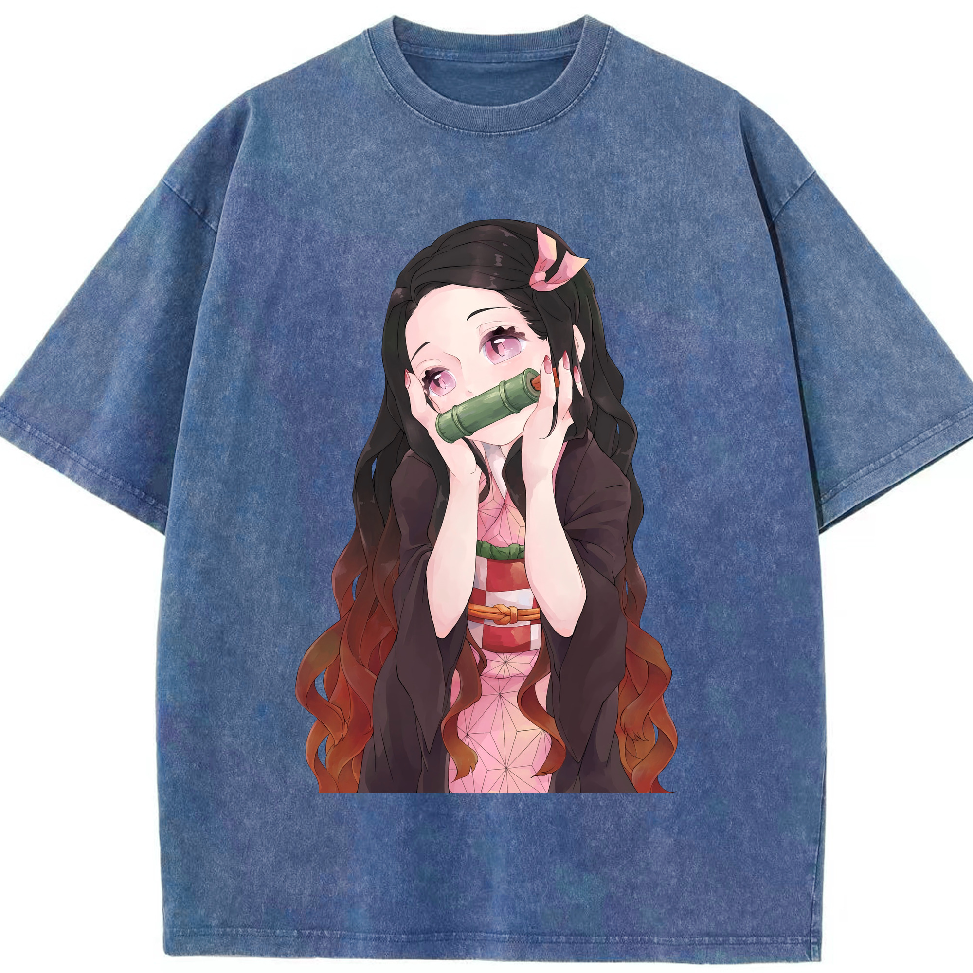 （画像用） 鬼滅の刃（きめつのやいば）竈門 禰󠄀豆子／かまど ねずこ Kamado Nezuko 綿100% ヴィンテージ風 半袖Tシャツ（フロントプリント）