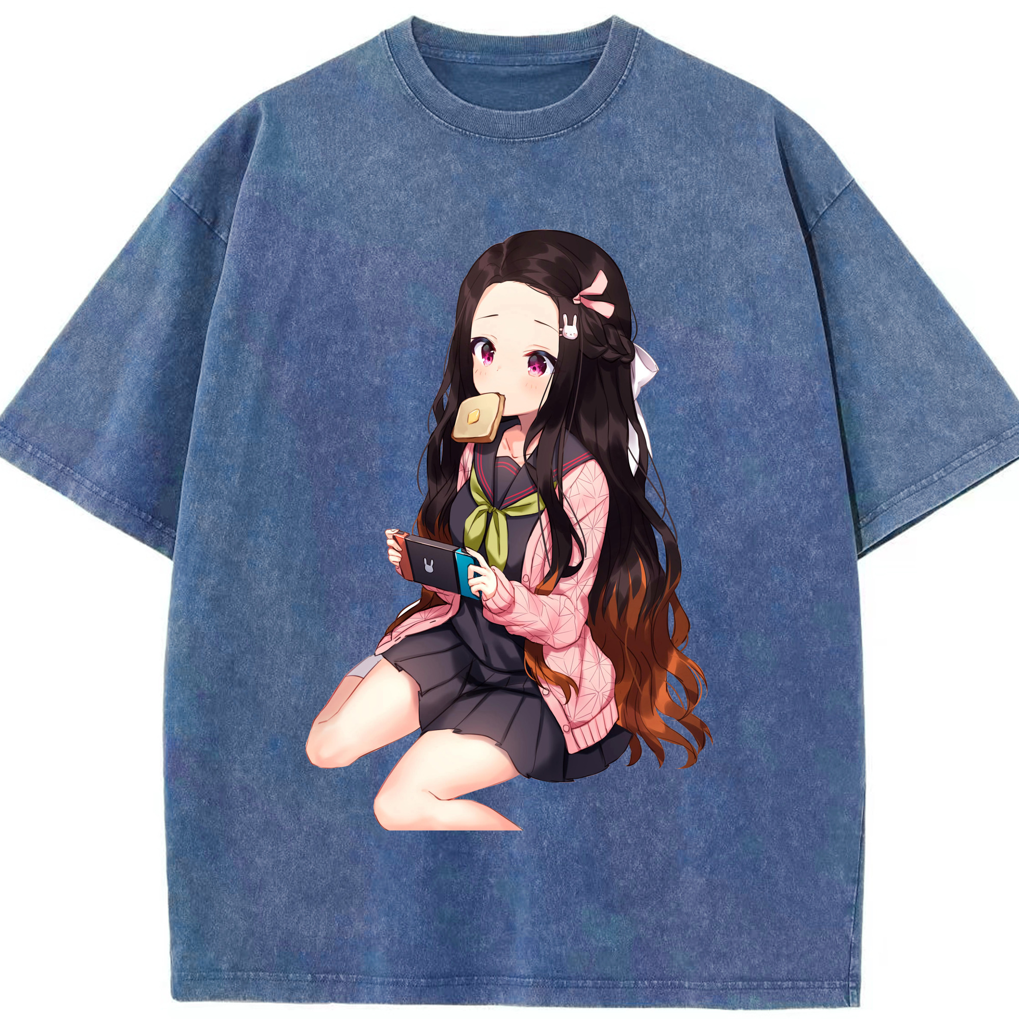 （画像用） 鬼滅の刃（きめつのやいば）竈門 禰󠄀豆子／かまど ねずこ Kamado Nezuko 綿100% ヴィンテージ風 半袖Tシャツ（フロントプリント）