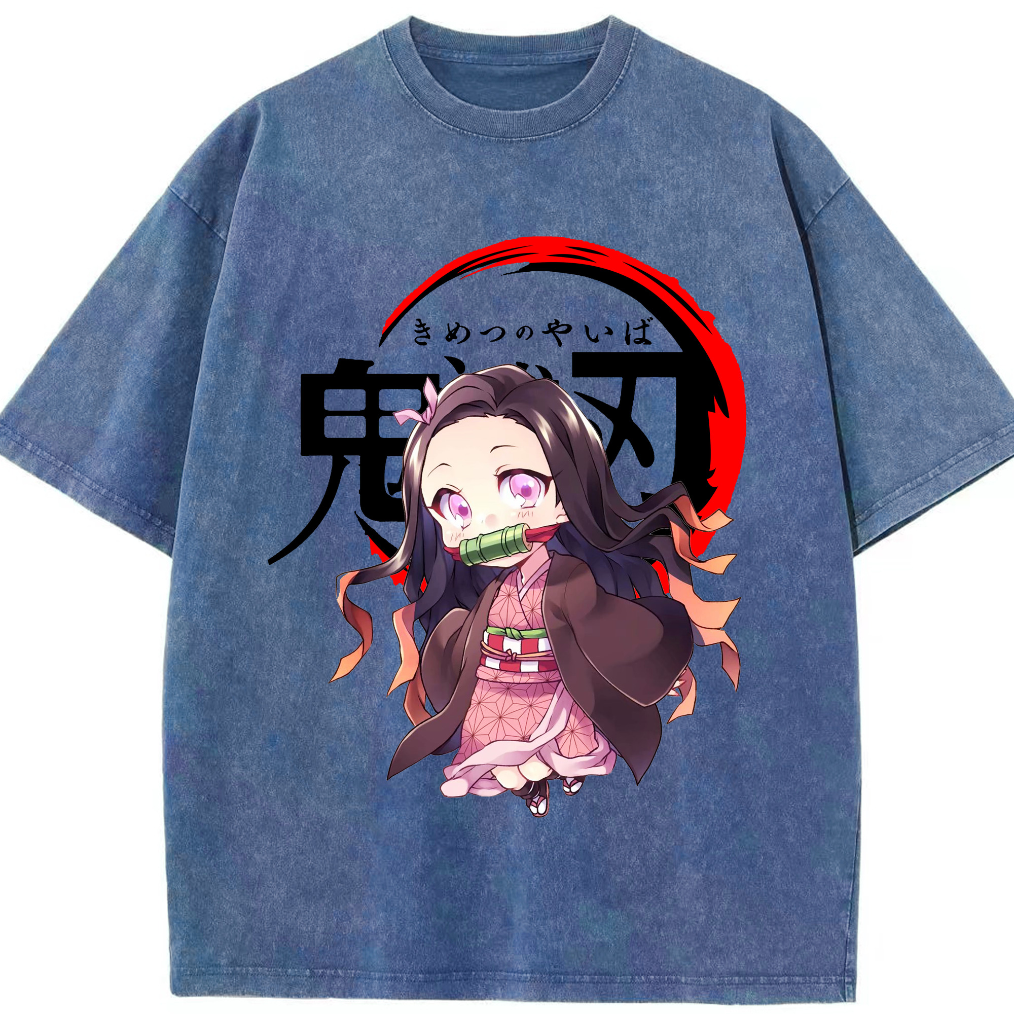 （画像用） 鬼滅の刃（きめつのやいば）竈門 禰󠄀豆子／かまど ねずこ Kamado Nezuko 綿100% ヴィンテージ風 半袖Tシャツ（フロントプリント）