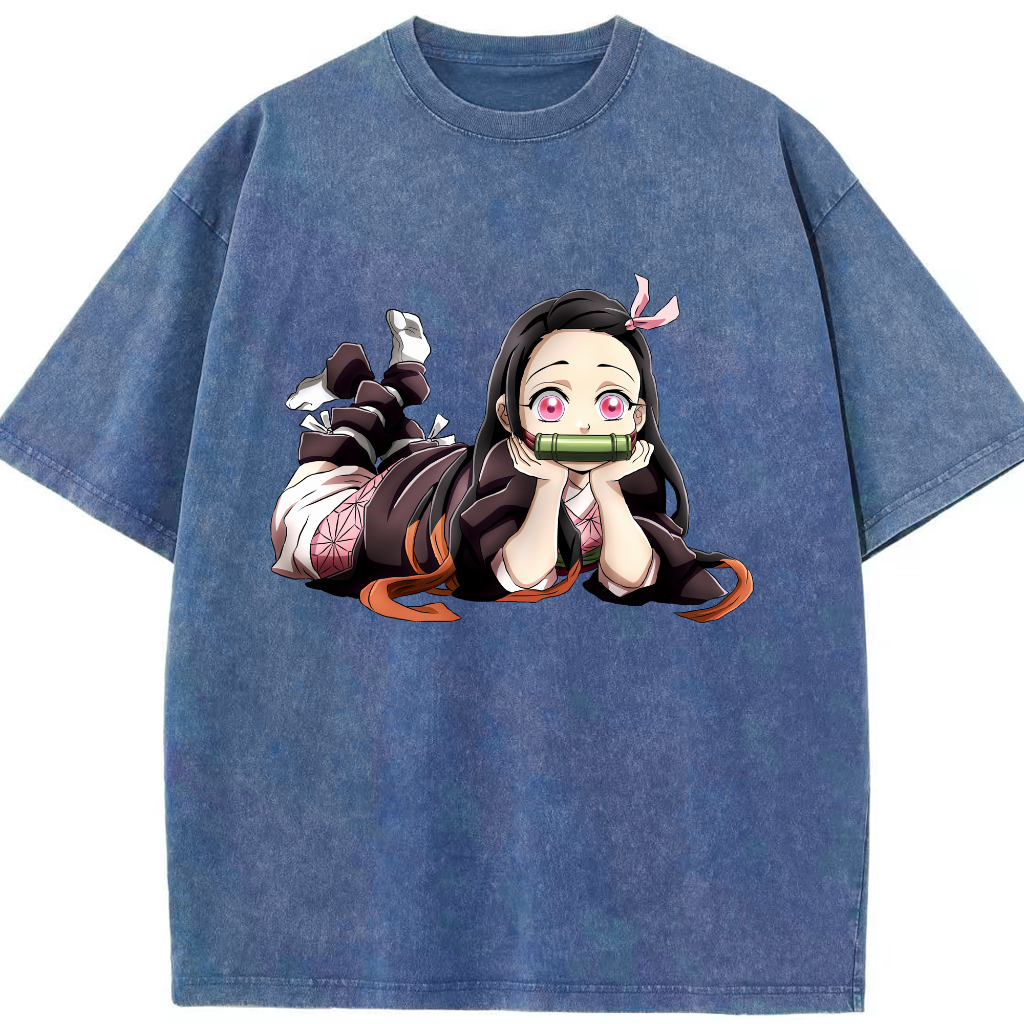 （画像用） 鬼滅の刃（きめつのやいば）竈門 禰󠄀豆子／かまど ねずこ Kamado Nezuko 綿100% ヴィンテージ風 半袖Tシャツ（フロントプリント）