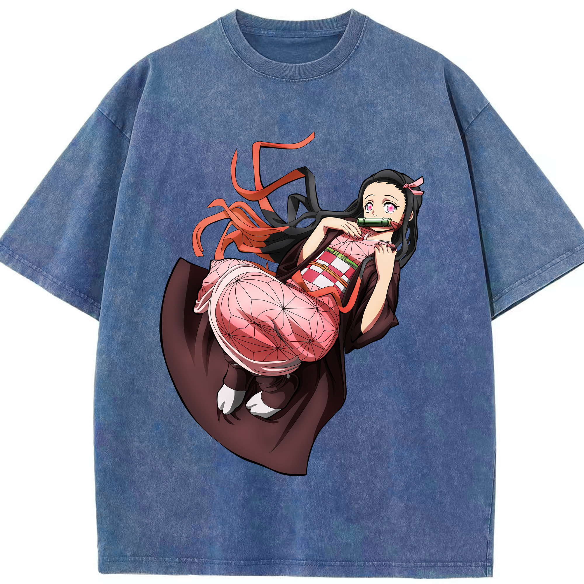 （画像用） 鬼滅の刃（きめつのやいば）竈門 禰󠄀豆子／かまど ねずこ Kamado Nezuko 綿100% ヴィンテージ風 半袖Tシャツ（フロントプリント）
