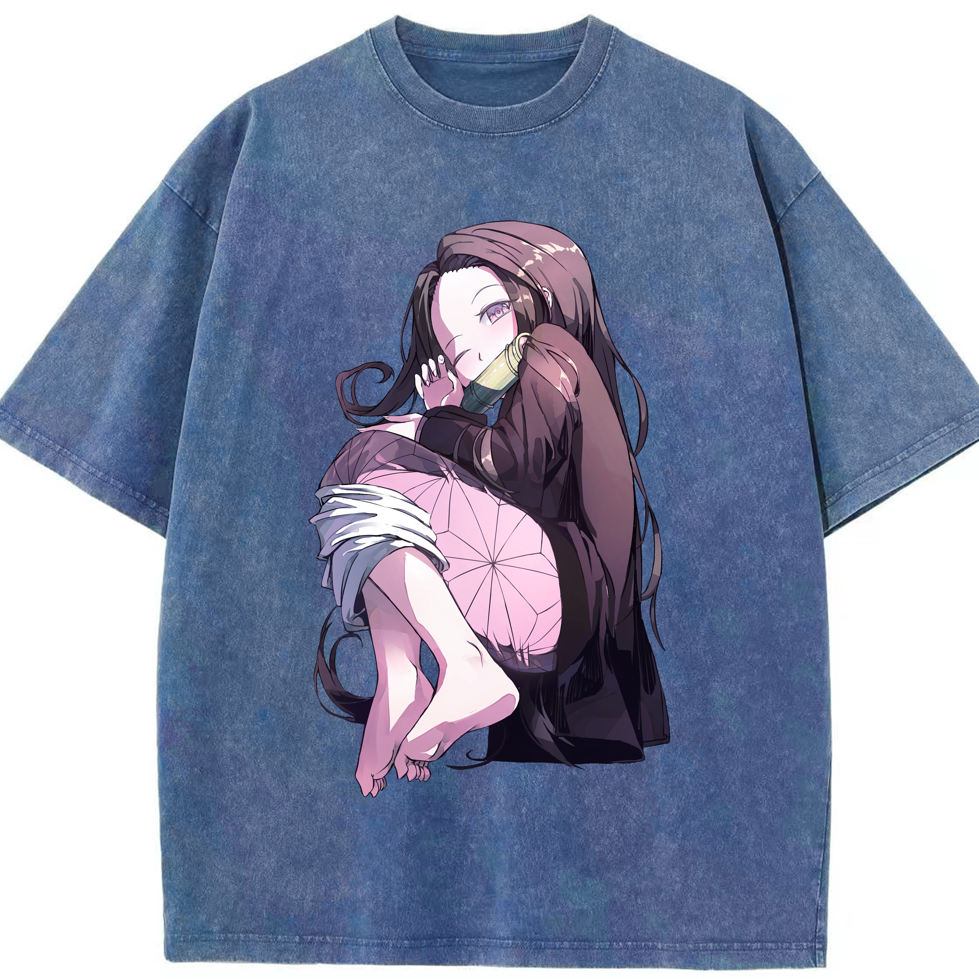 （画像用） 鬼滅の刃（きめつのやいば）竈門 禰󠄀豆子／かまど ねずこ Kamado Nezuko 綿100% ヴィンテージ風 半袖Tシャツ（フロントプリント）
