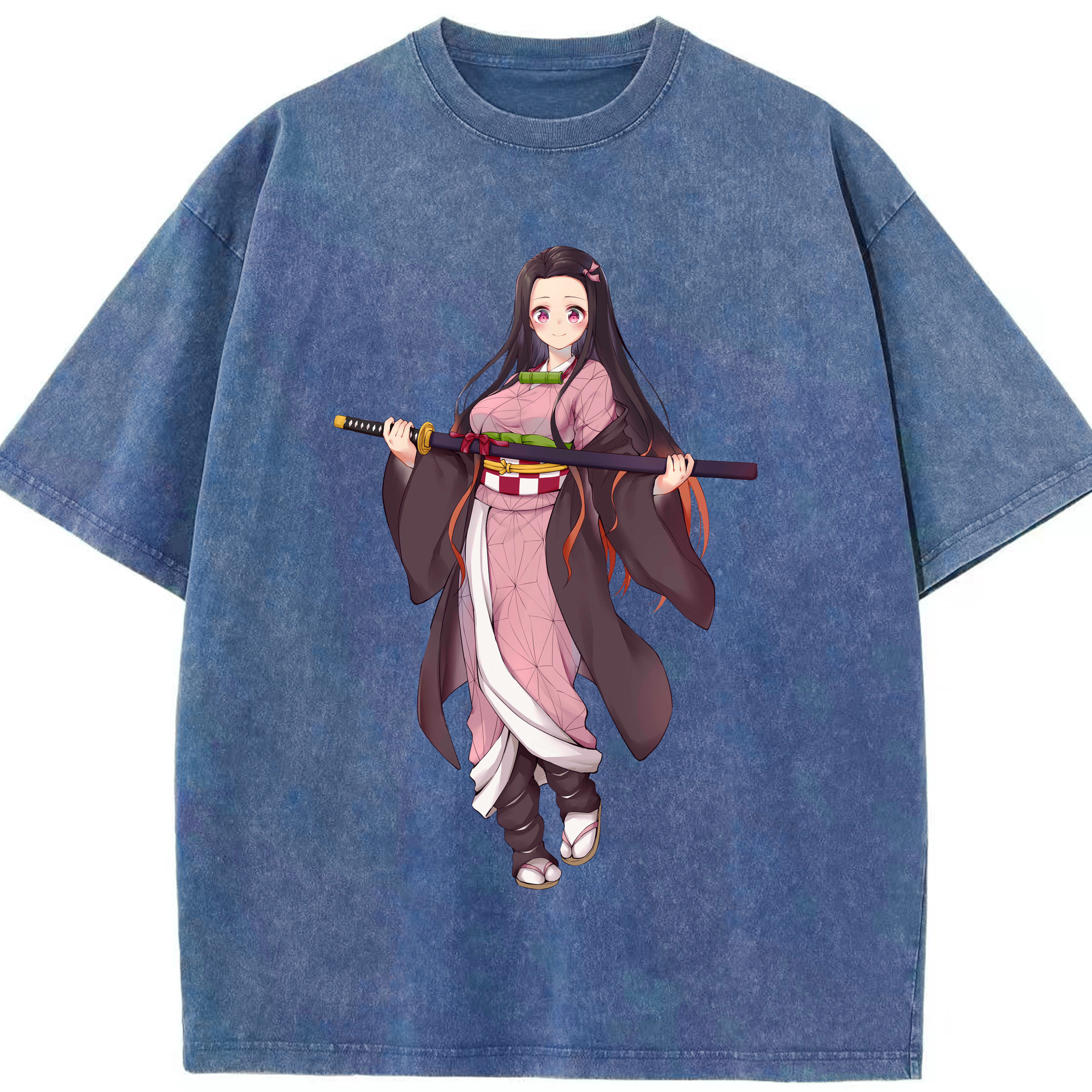 （画像用） 鬼滅の刃（きめつのやいば）竈門 禰󠄀豆子／かまど ねずこ Kamado Nezuko 綿100% ヴィンテージ風 半袖Tシャツ（フロントプリント）