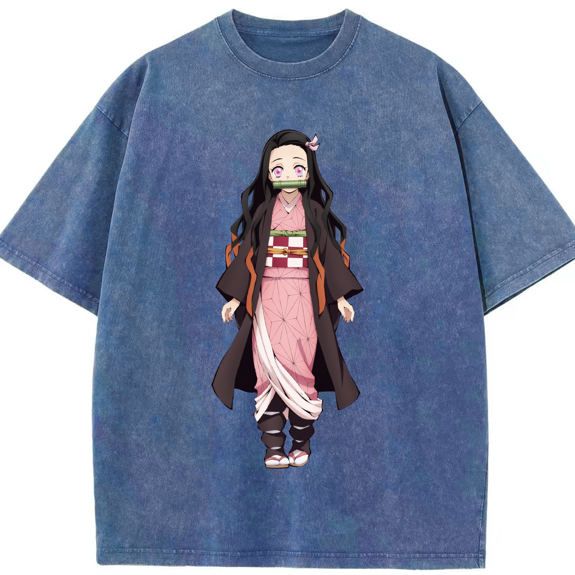 （画像用） 鬼滅の刃（きめつのやいば）竈門 禰󠄀豆子／かまど ねずこ Kamado Nezuko 綿100% ヴィンテージ風 半袖Tシャツ（フロントプリント）