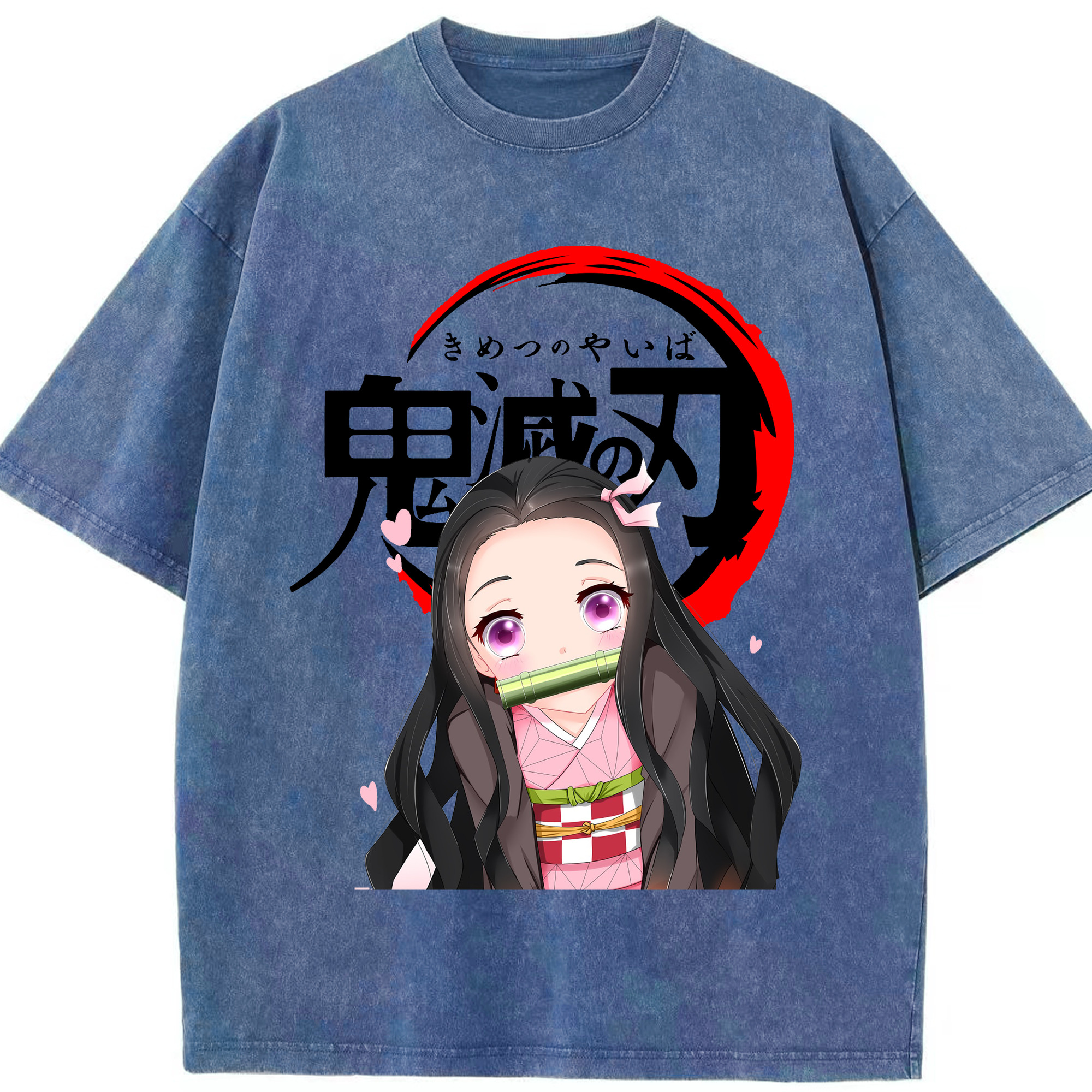 （画像用） 鬼滅の刃（きめつのやいば）竈門 禰󠄀豆子／かまど ねずこ Kamado Nezuko 綿100% ヴィンテージ風 半袖Tシャツ（フロントプリント）