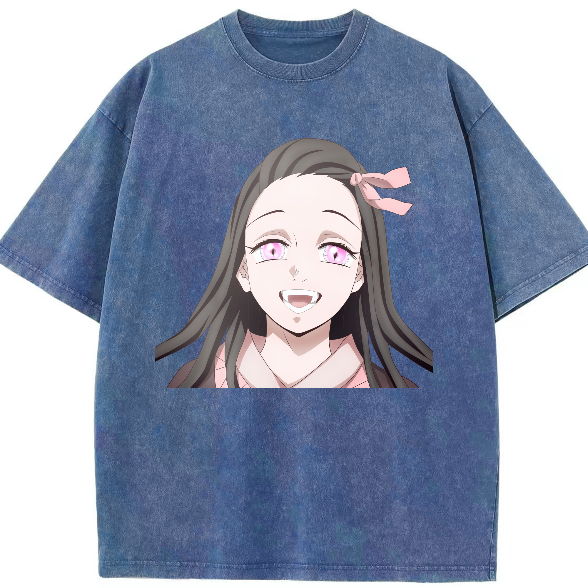 （画像用） 鬼滅の刃（きめつのやいば）竈門 禰󠄀豆子／かまど ねずこ Kamado Nezuko 綿100% ヴィンテージ風 半袖Tシャツ（フロントプリント）
