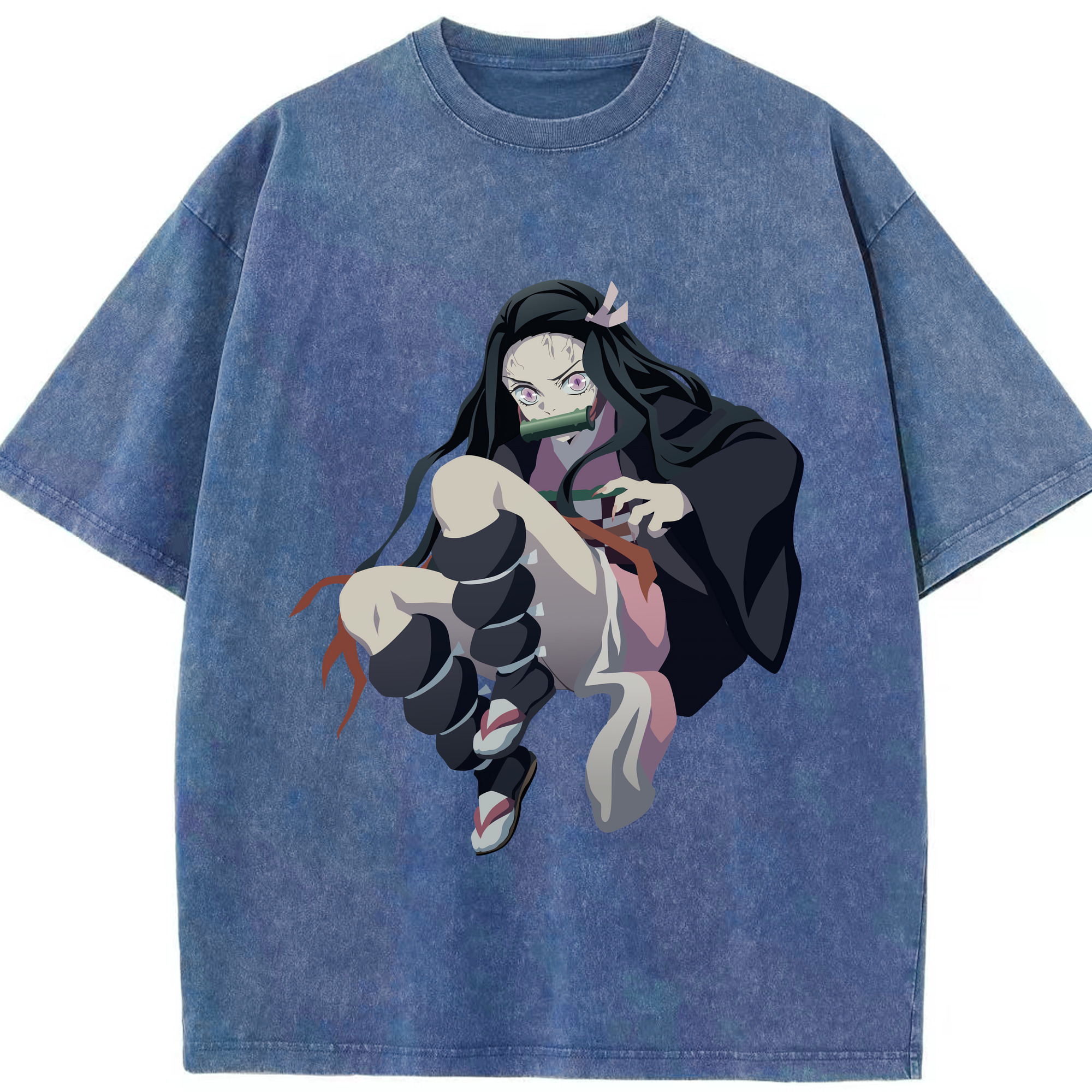 （画像用） 鬼滅の刃（きめつのやいば）竈門 禰󠄀豆子／かまど ねずこ Kamado Nezuko 綿100% ヴィンテージ風 半袖Tシャツ（フロントプリント）