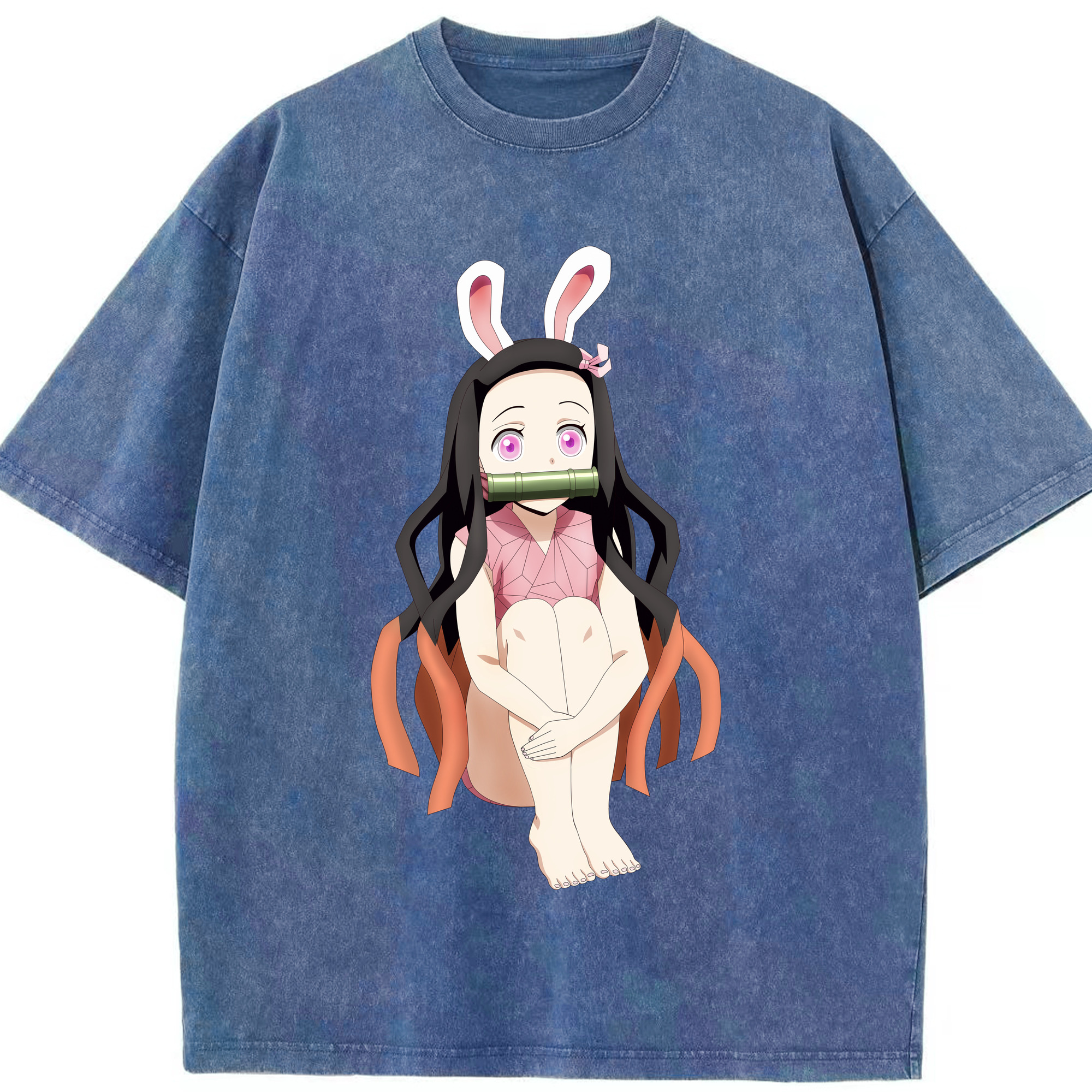 （画像用） 鬼滅の刃（きめつのやいば）竈門 禰󠄀豆子／かまど ねずこ Kamado Nezuko 綿100% ヴィンテージ風 半袖Tシャツ（フロントプリント）