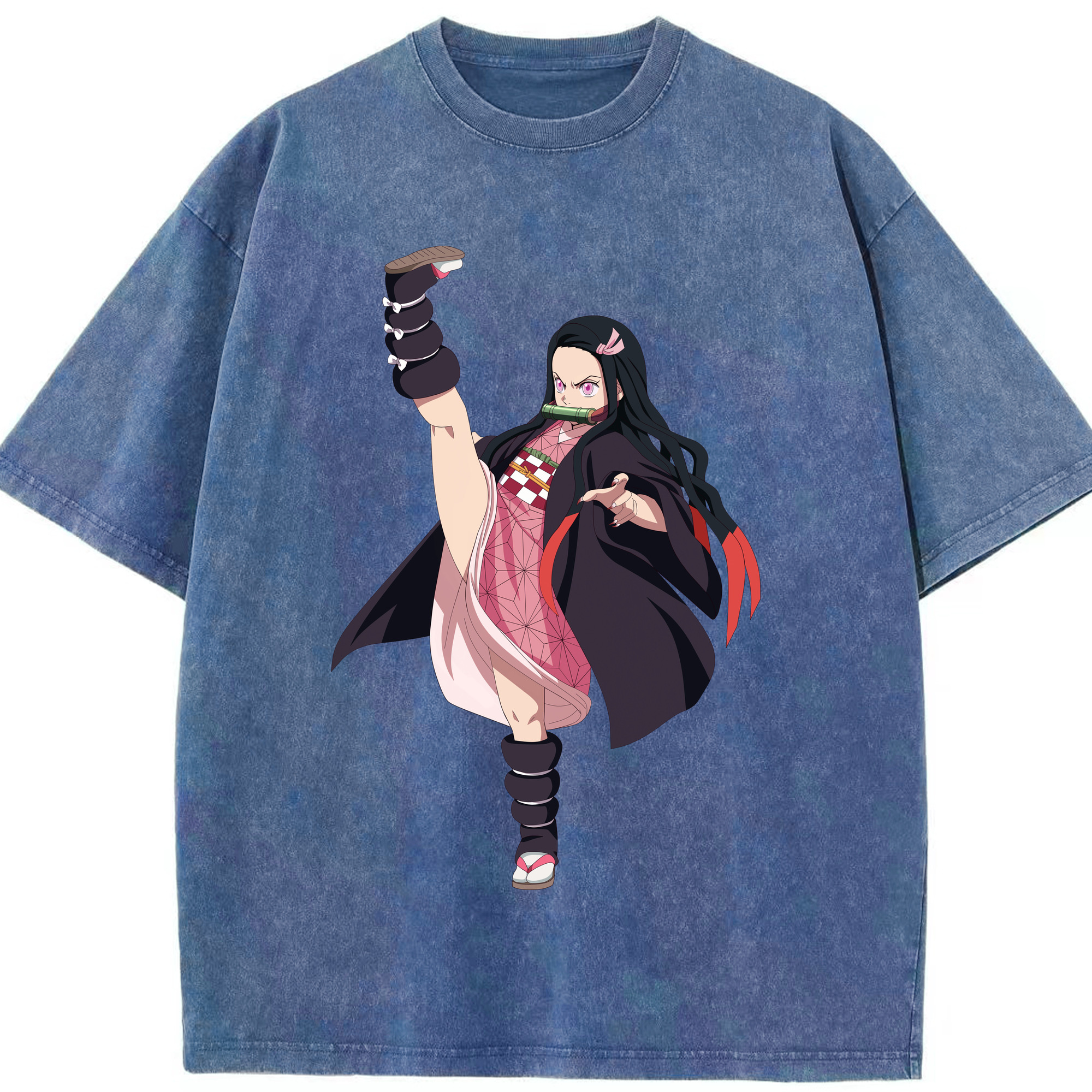 （画像用） 鬼滅の刃（きめつのやいば）竈門 禰󠄀豆子／かまど ねずこ Kamado Nezuko 綿100% ヴィンテージ風 半袖Tシャツ（フロントプリント）