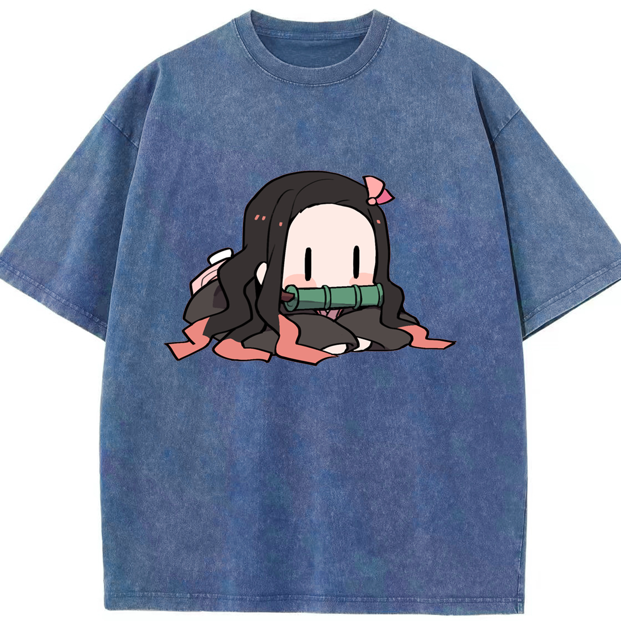 （画像用） 鬼滅の刃（きめつのやいば）竈門 禰󠄀豆子／かまど ねずこ Kamado Nezuko 綿100% ヴィンテージ風 半袖Tシャツ（フロントプリント）