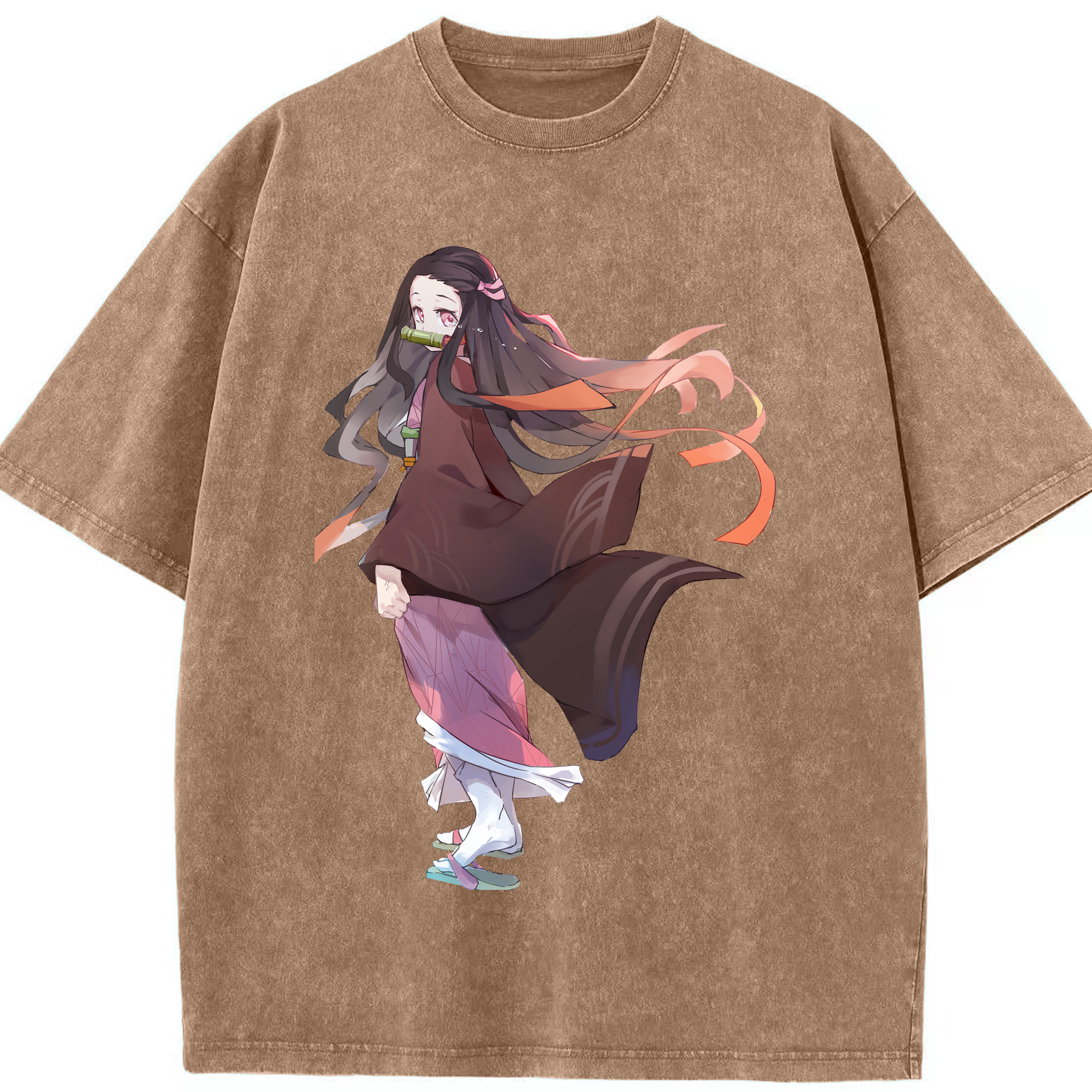 （画像用） 鬼滅の刃（きめつのやいば）竈門 禰󠄀豆子／かまど ねずこ Kamado Nezuko 綿100% ヴィンテージ風 半袖Tシャツ（フロントプリント）