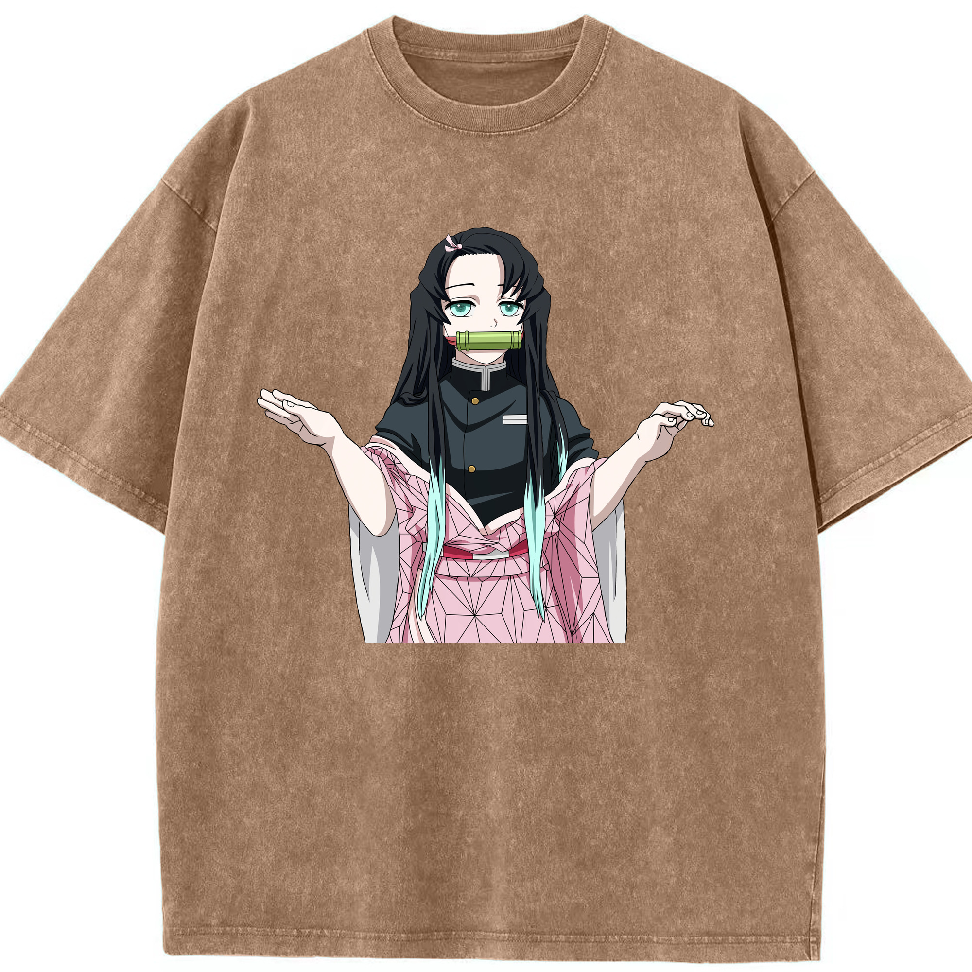 （画像用） 鬼滅の刃（きめつのやいば）竈門 禰󠄀豆子／かまど ねずこ Kamado Nezuko 綿100% ヴィンテージ風 半袖Tシャツ（フロントプリント）