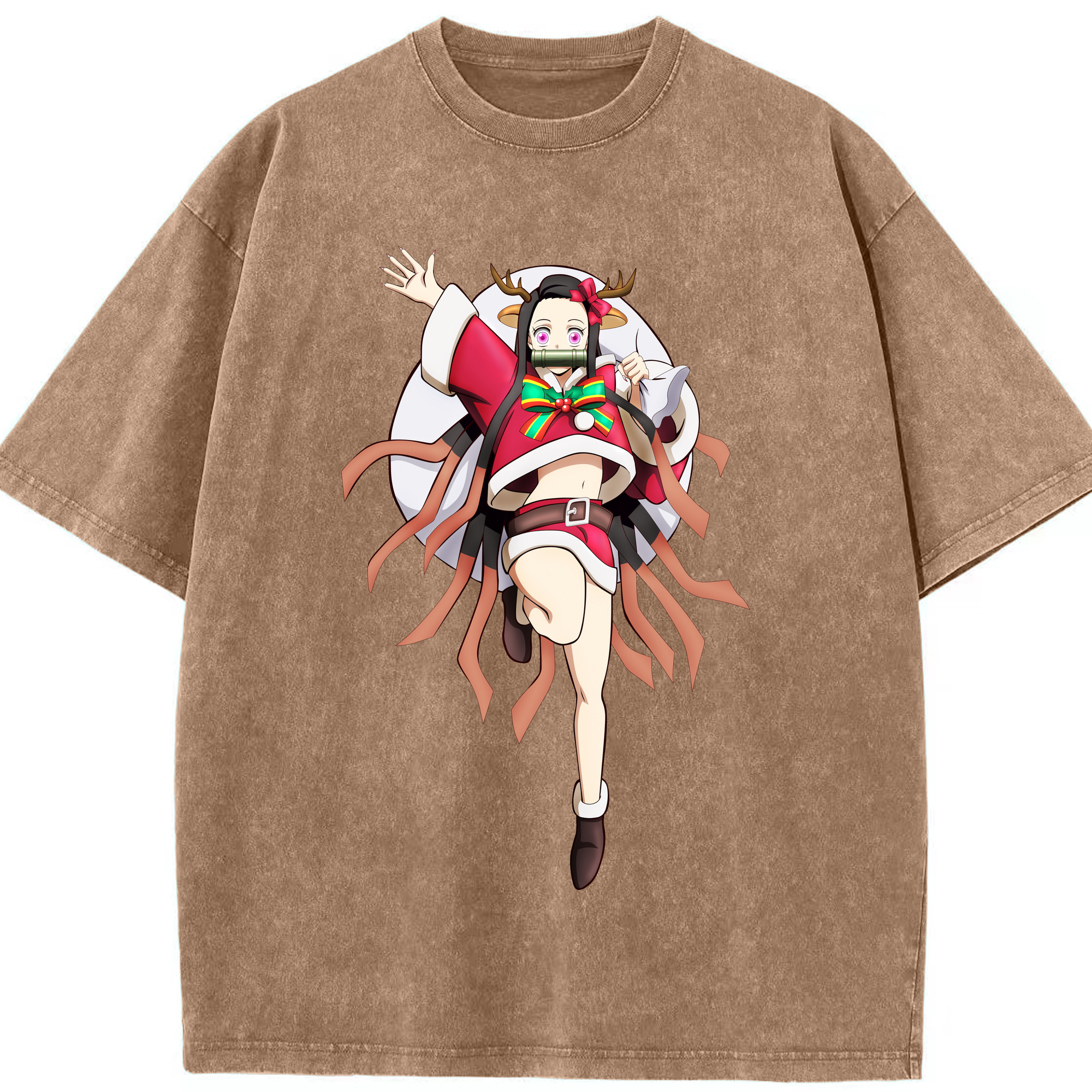 （画像用） 鬼滅の刃（きめつのやいば）竈門 禰󠄀豆子／かまど ねずこ Kamado Nezuko 綿100% ヴィンテージ風 半袖Tシャツ（フロントプリント）