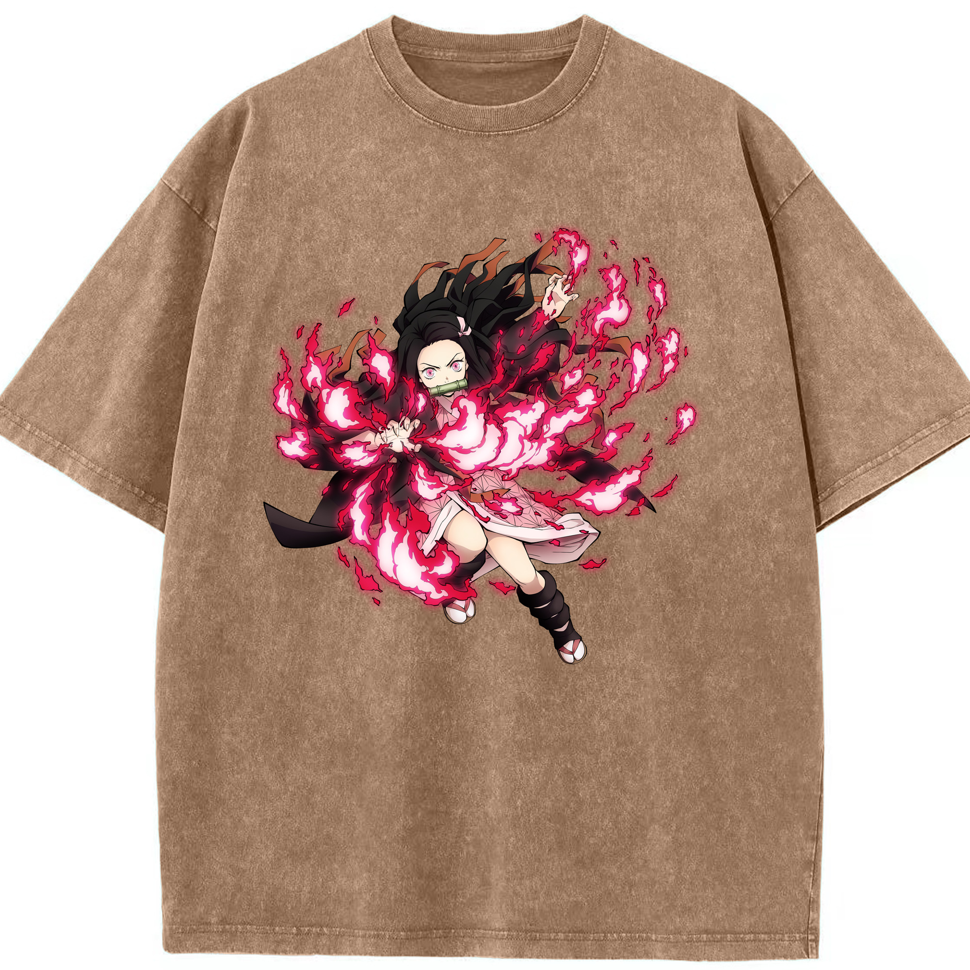 （画像用） 鬼滅の刃（きめつのやいば）竈門 禰󠄀豆子／かまど ねずこ Kamado Nezuko 綿100% ヴィンテージ風 半袖Tシャツ（フロントプリント）