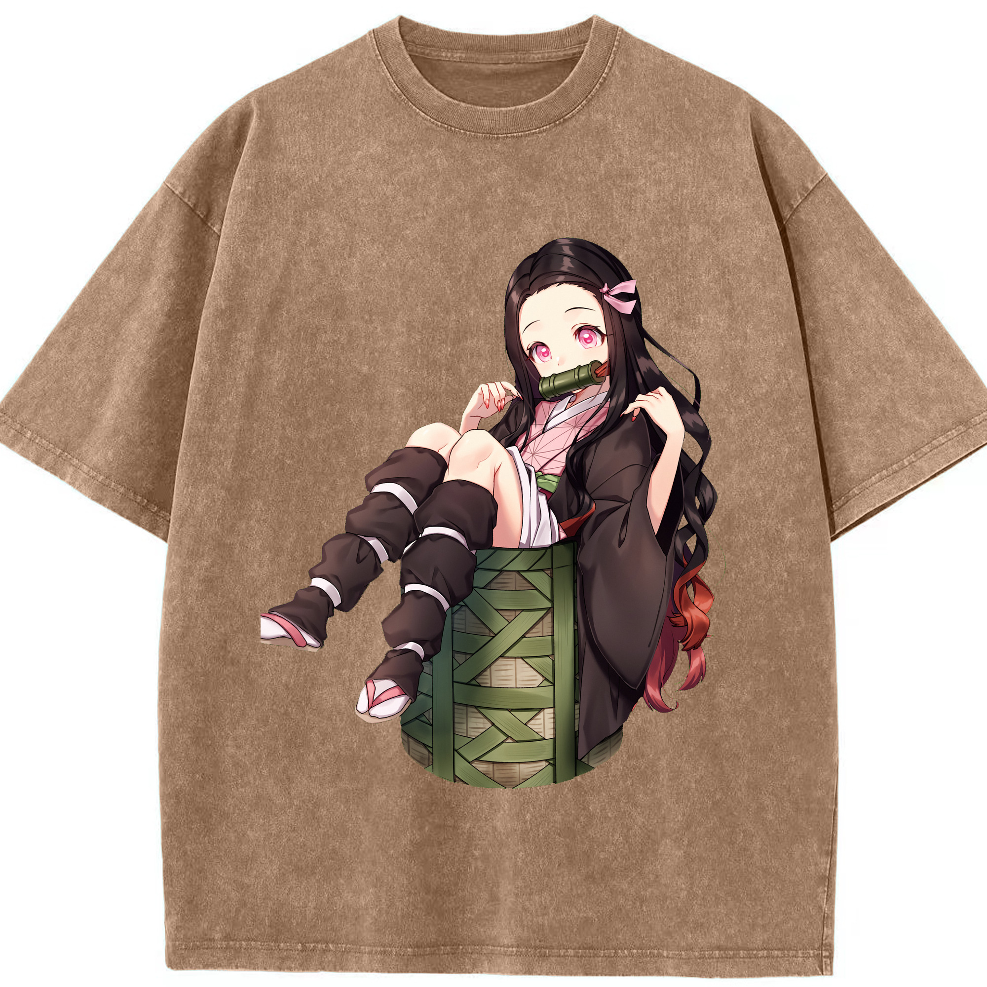 （画像用） 鬼滅の刃（きめつのやいば）竈門 禰󠄀豆子／かまど ねずこ Kamado Nezuko 綿100% ヴィンテージ風 半袖Tシャツ（フロントプリント）