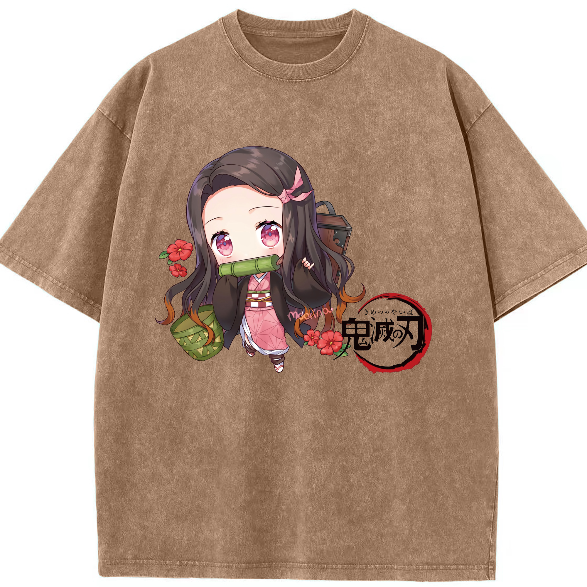 （画像用） 鬼滅の刃（きめつのやいば）竈門 禰󠄀豆子／かまど ねずこ Kamado Nezuko 綿100% ヴィンテージ風 半袖Tシャツ（フロントプリント）